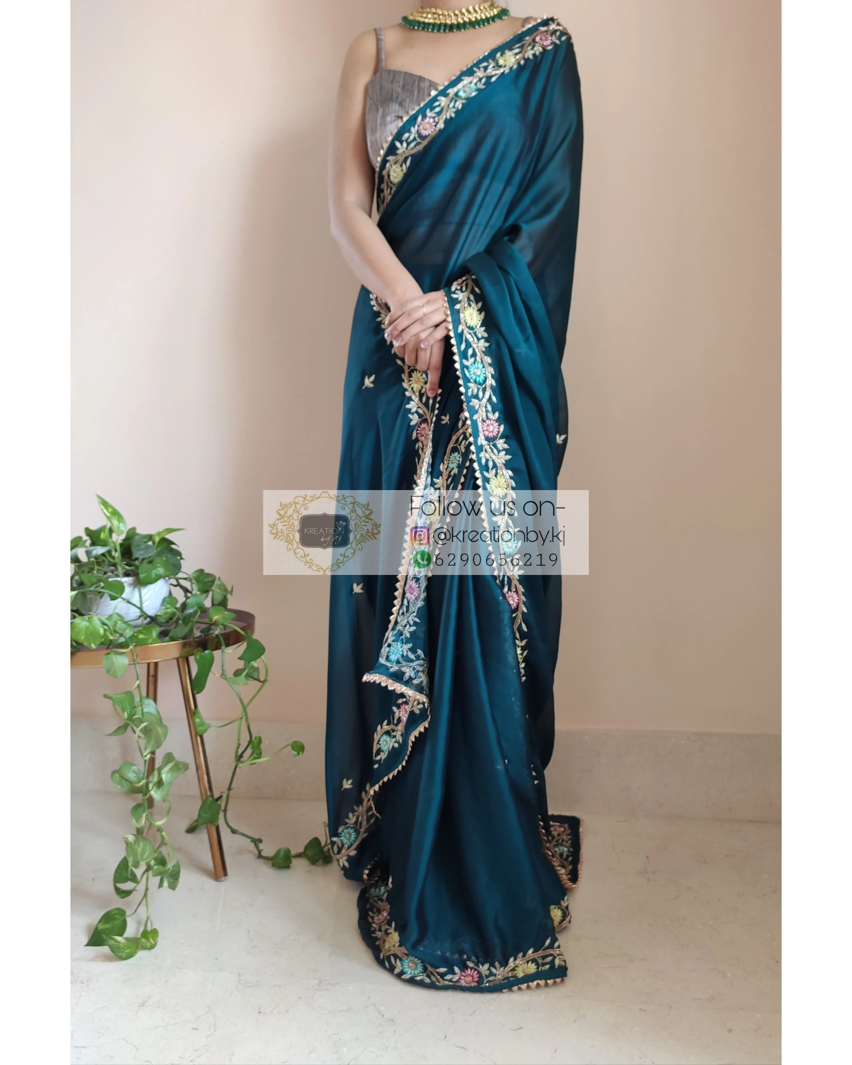 Cobalt Blue Georgette Silk Zardosi Minakari Saree