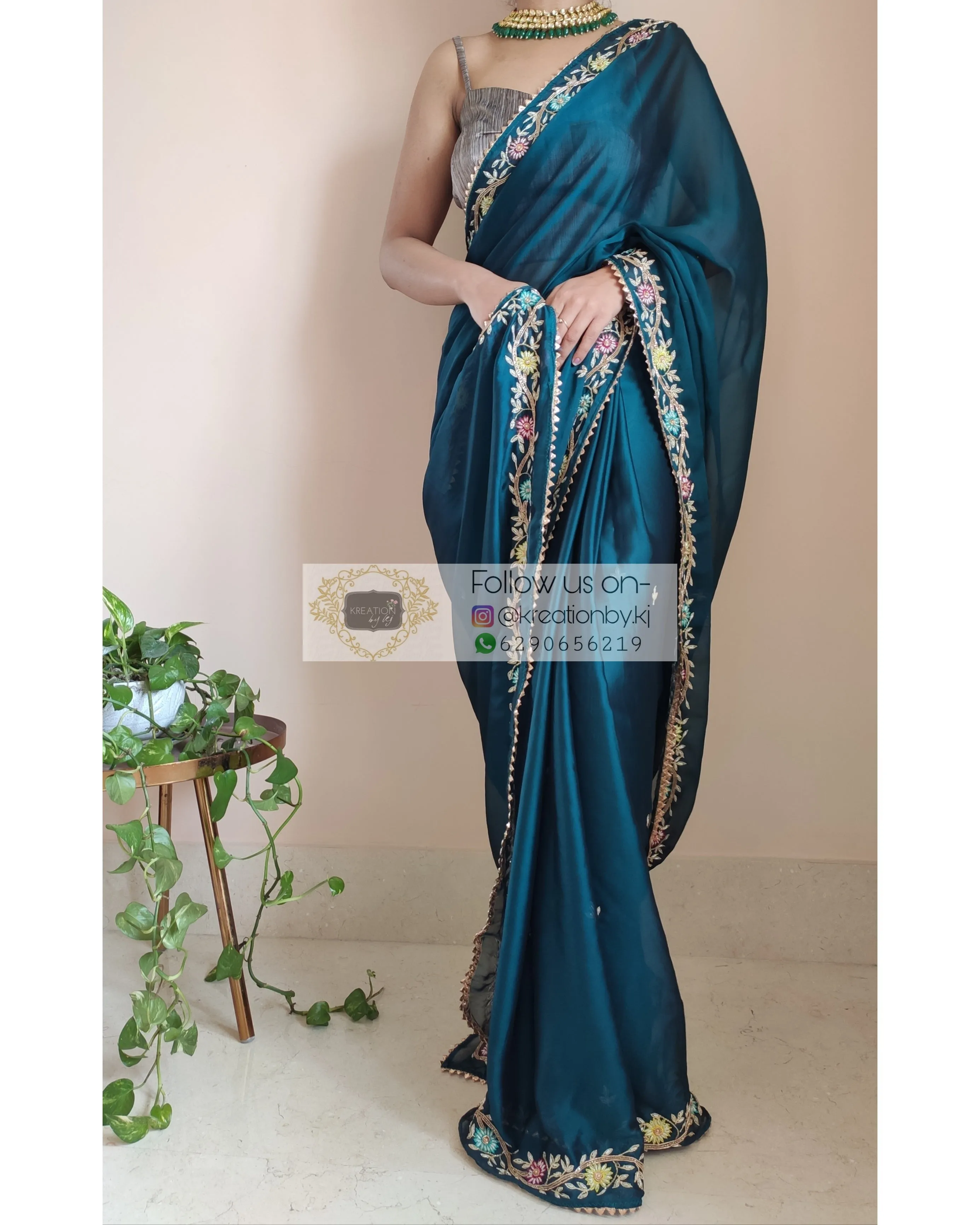 Cobalt Blue Georgette Silk Zardosi Minakari Saree