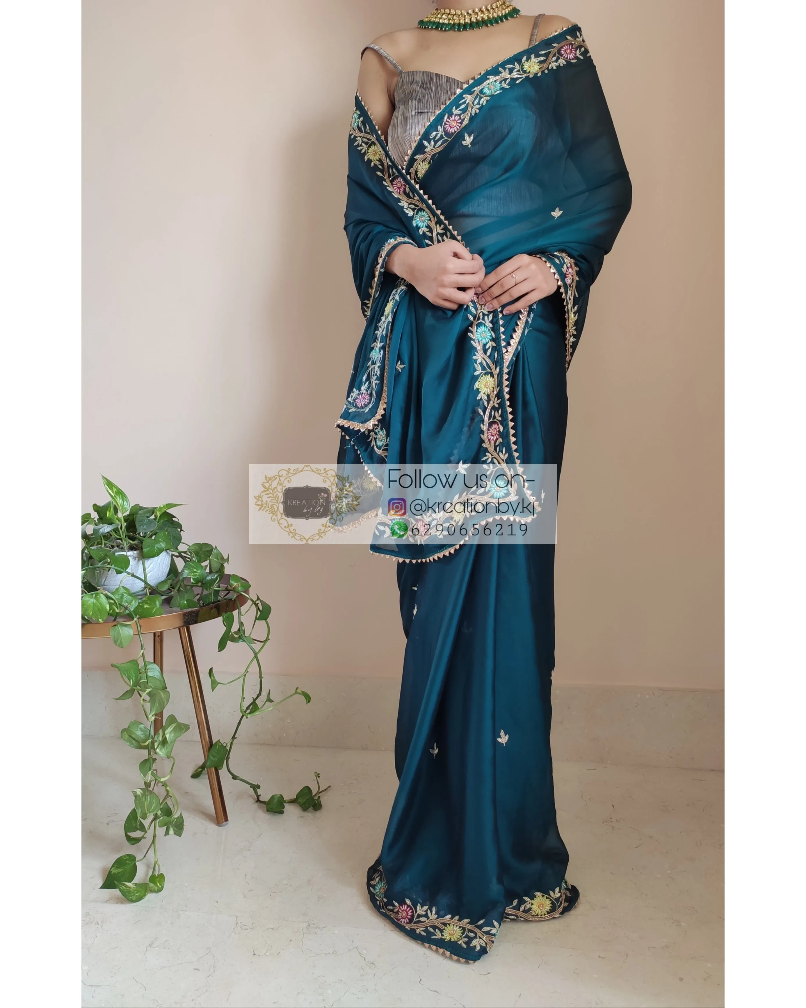 Cobalt Blue Georgette Silk Zardosi Minakari Saree