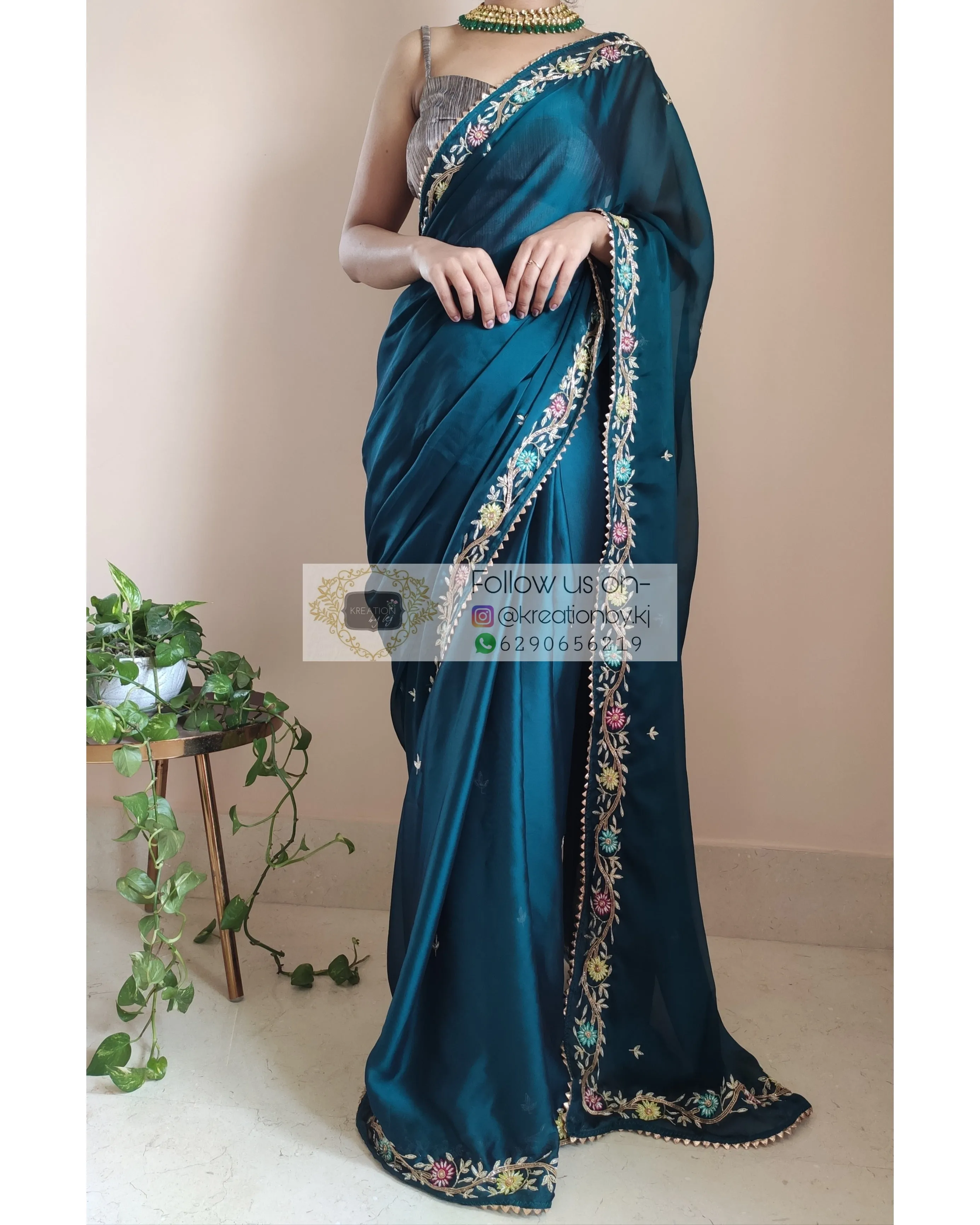 Cobalt Blue Georgette Silk Zardosi Minakari Saree