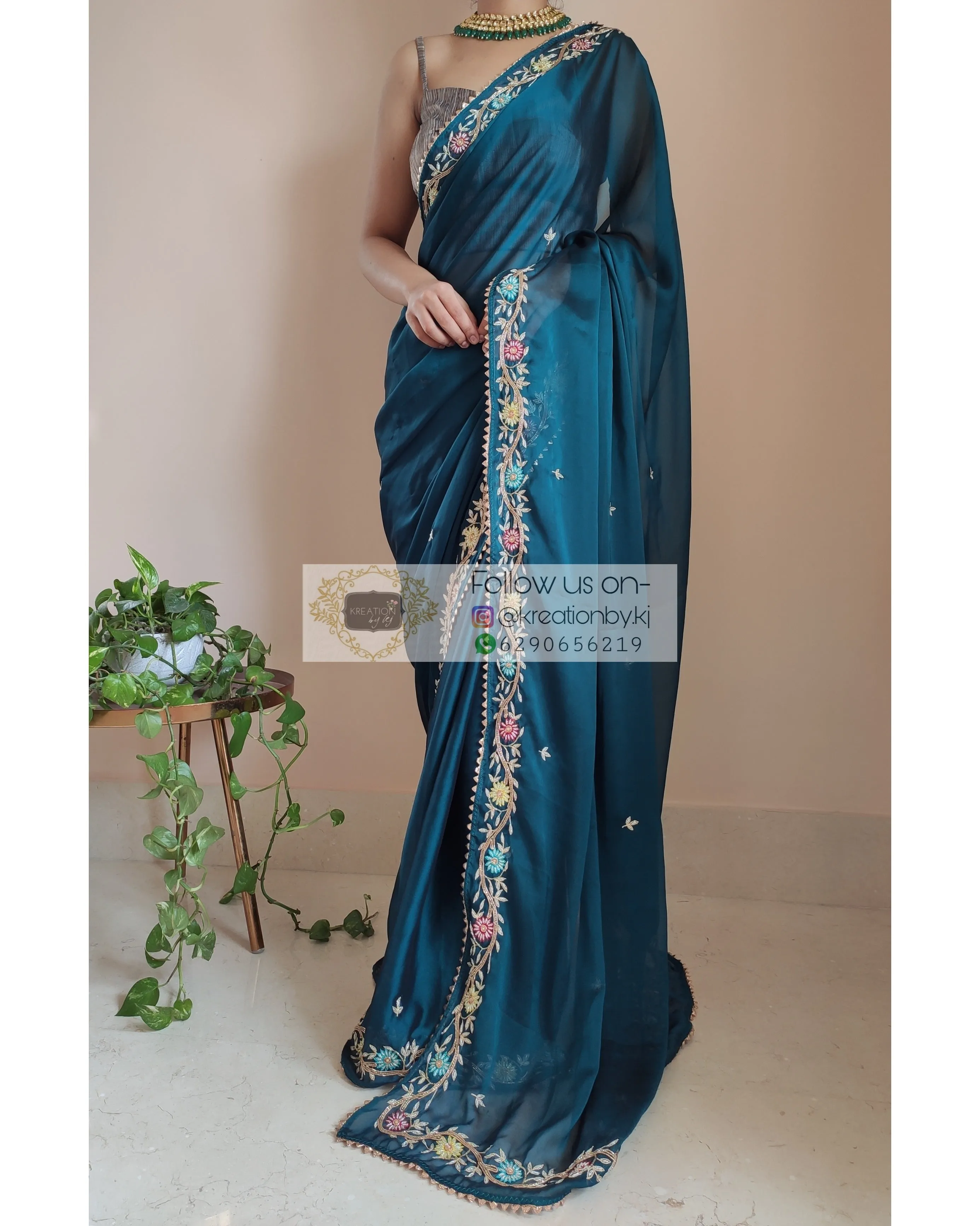 Cobalt Blue Georgette Silk Zardosi Minakari Saree