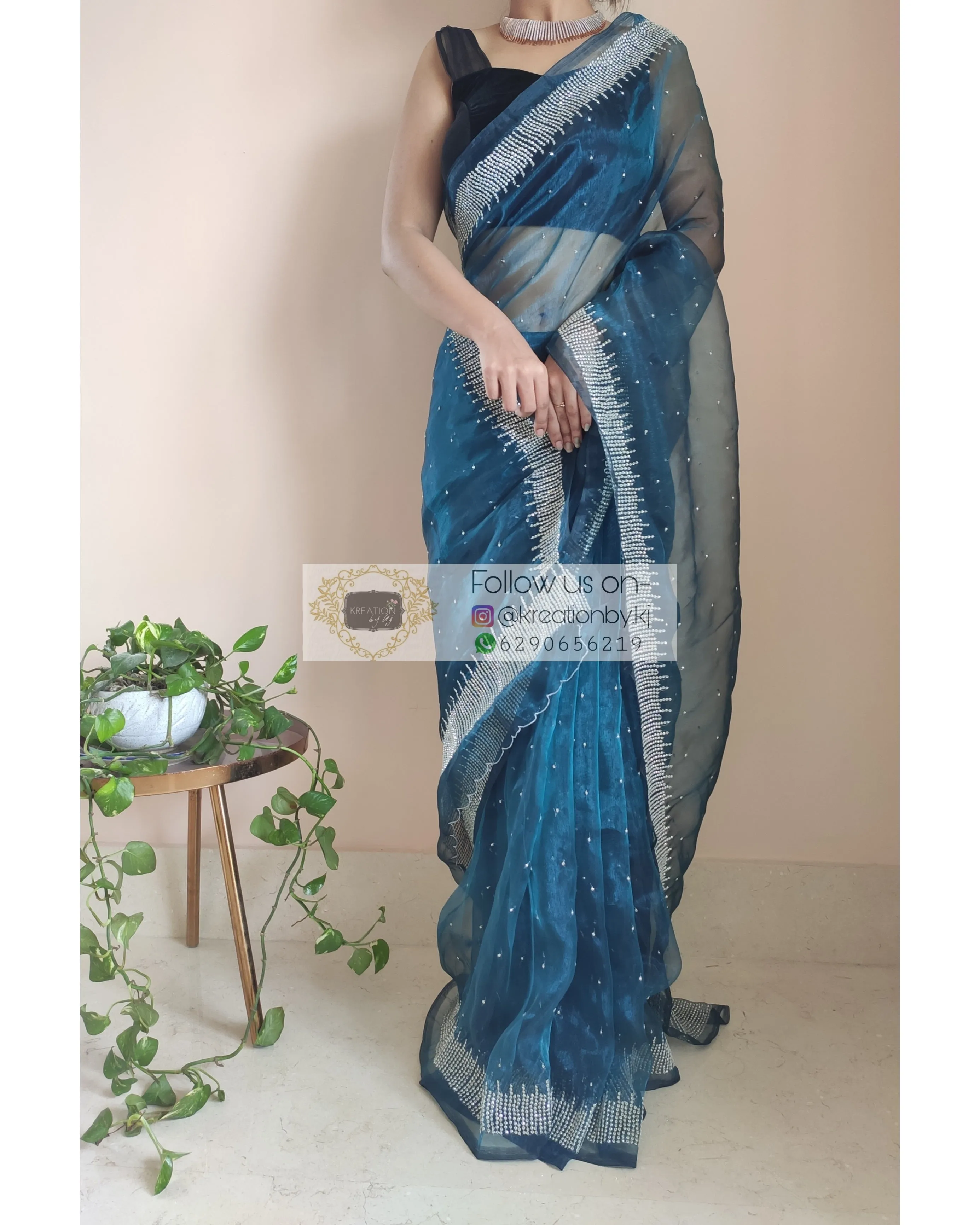 Cobalt Blue Glass Tissue Sitara Saree