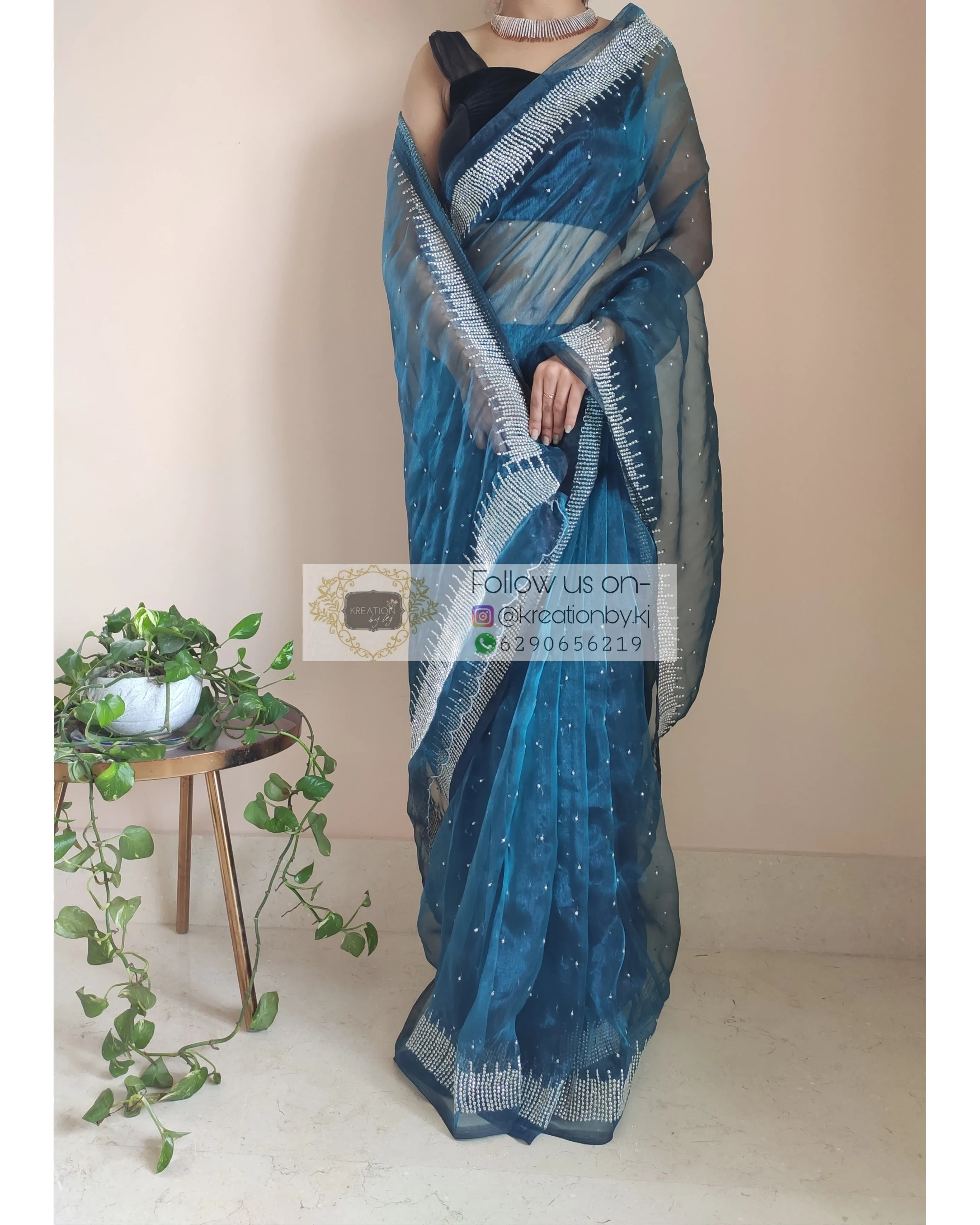 Cobalt Blue Glass Tissue Sitara Saree