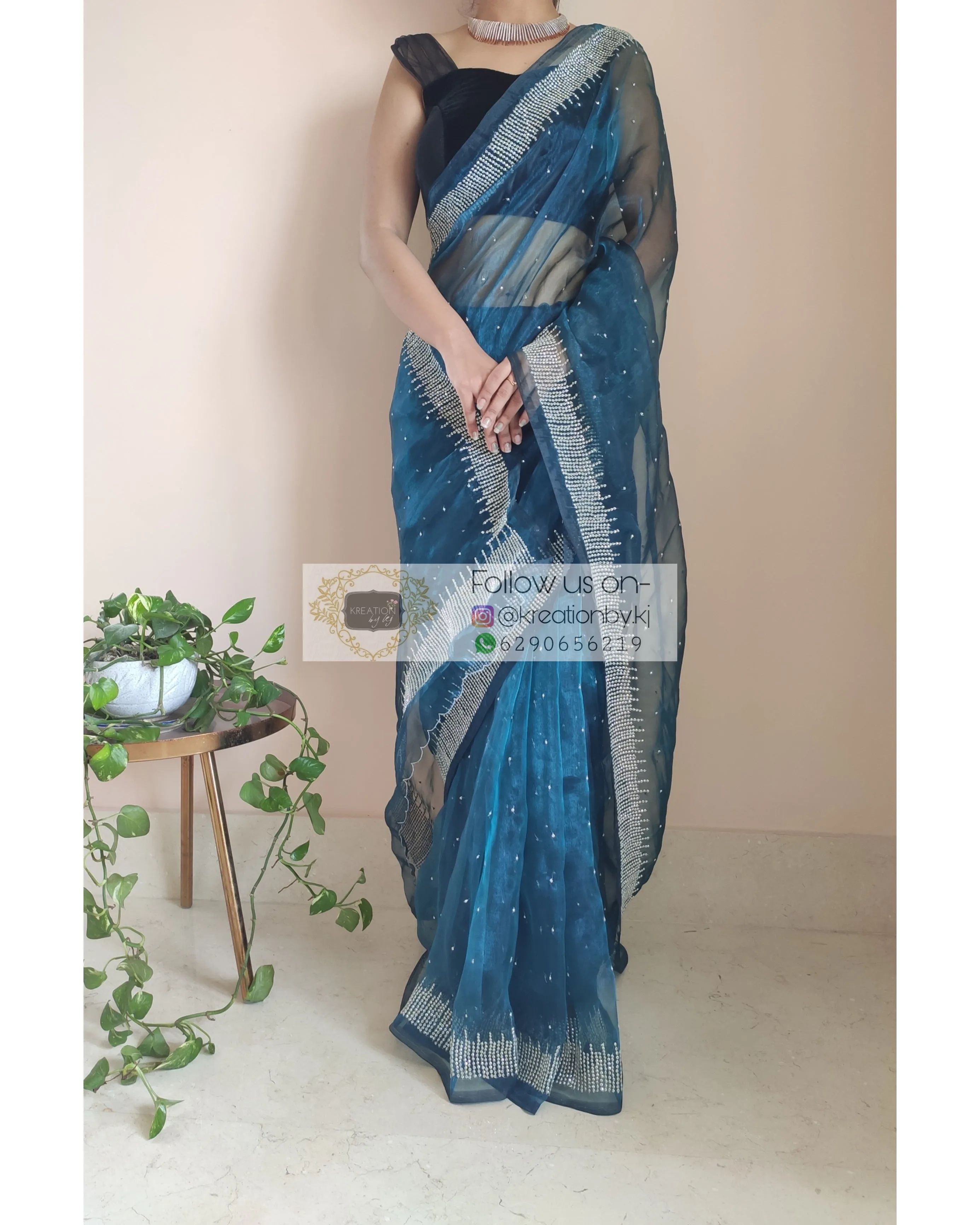 Cobalt Blue Glass Tissue Sitara Saree