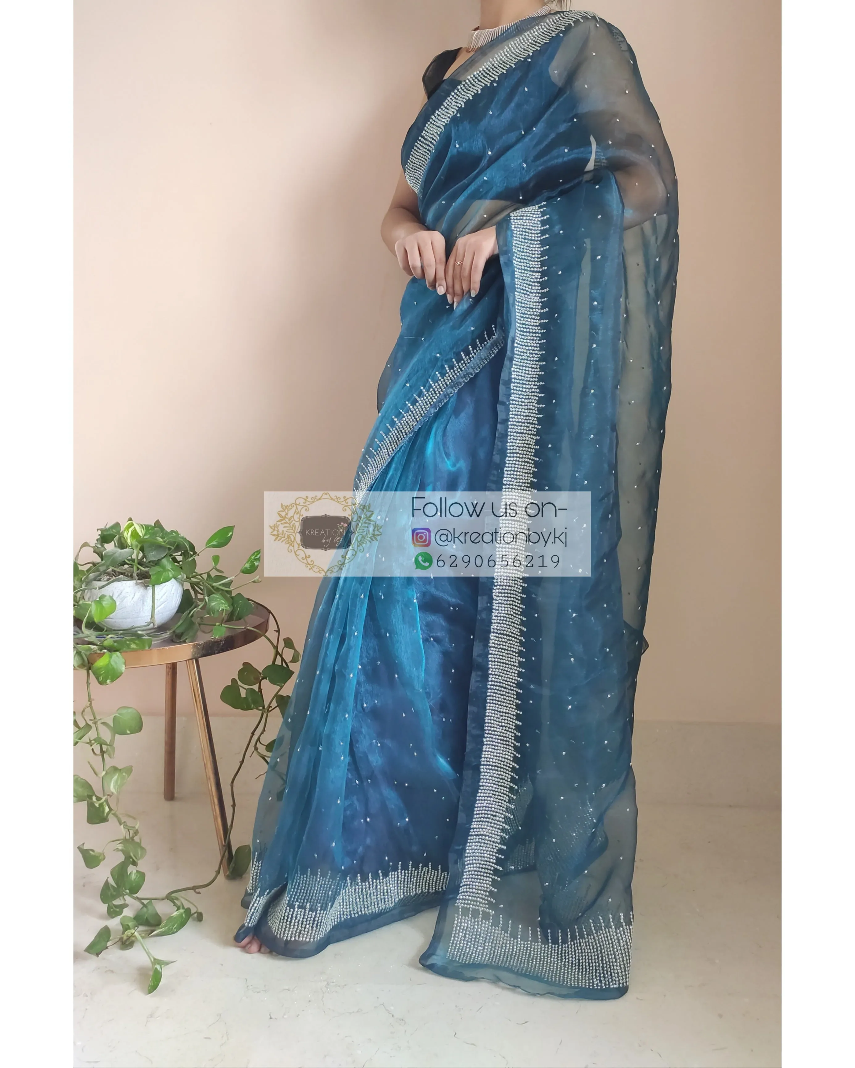 Cobalt Blue Glass Tissue Sitara Saree