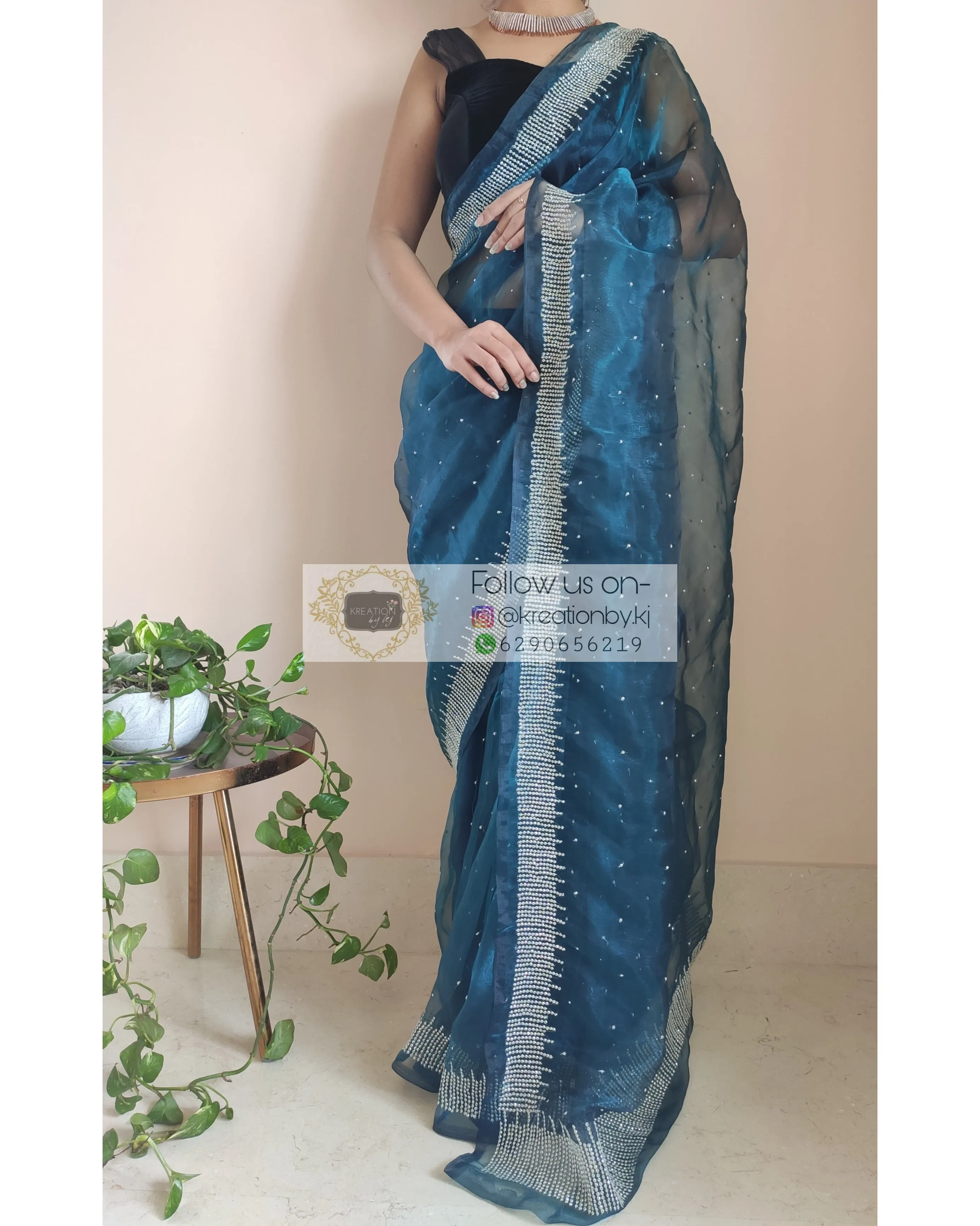 Cobalt Blue Glass Tissue Sitara Saree