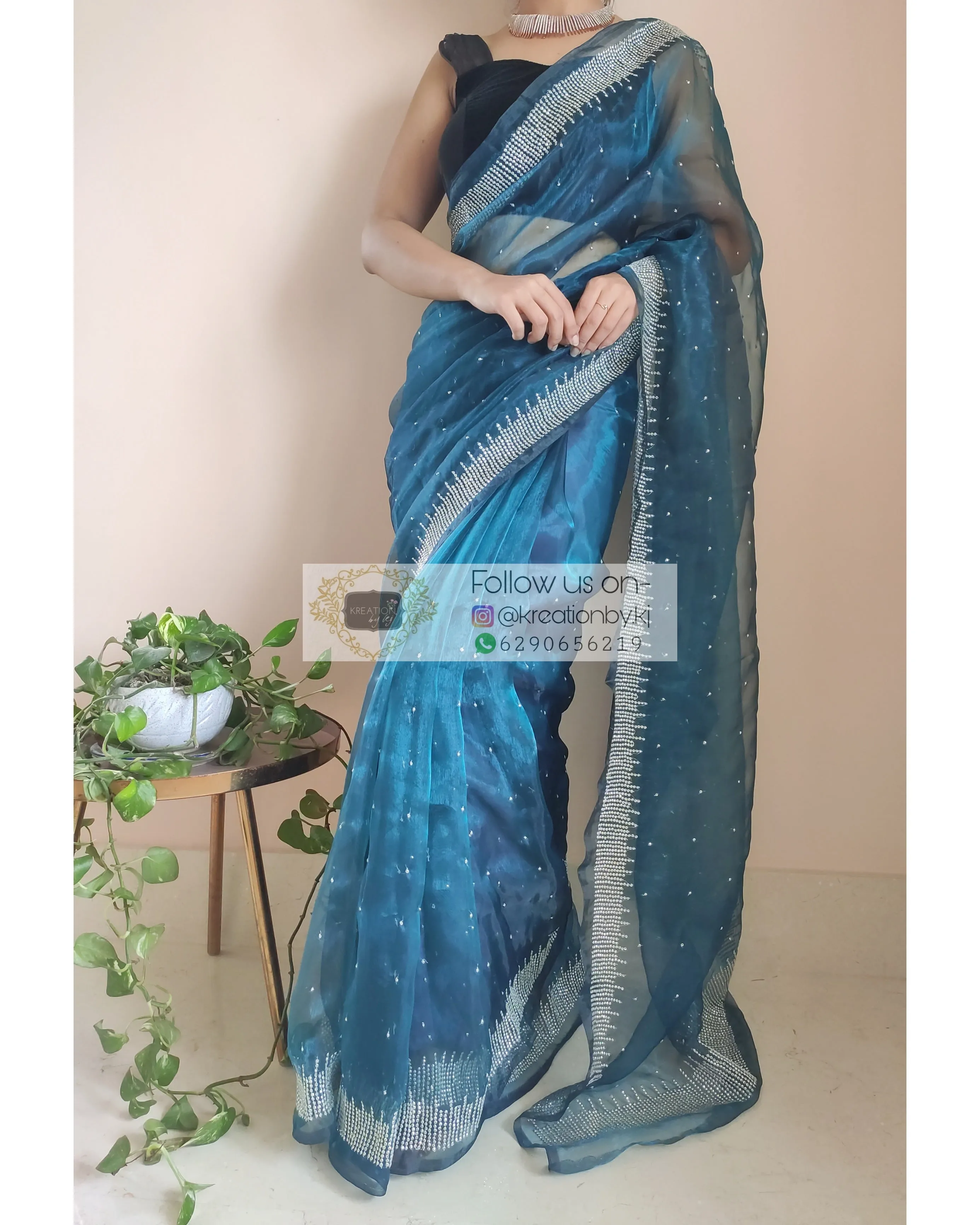 Cobalt Blue Glass Tissue Sitara Saree