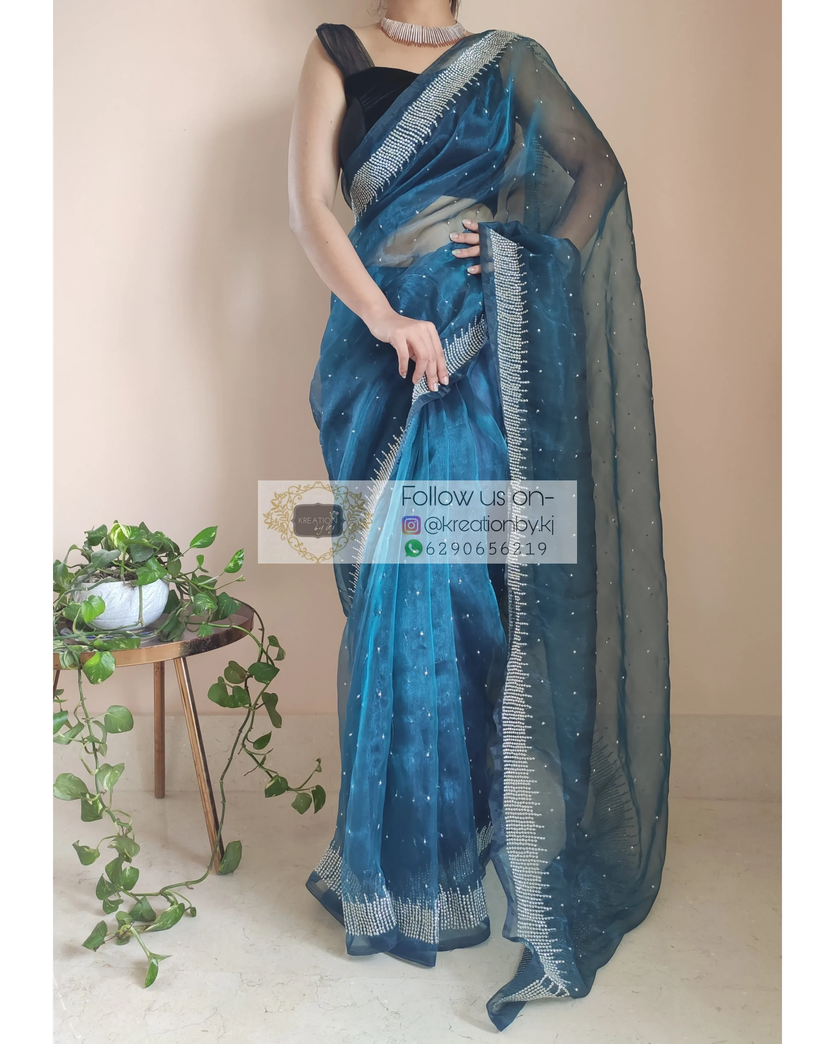 Cobalt Blue Glass Tissue Sitara Saree