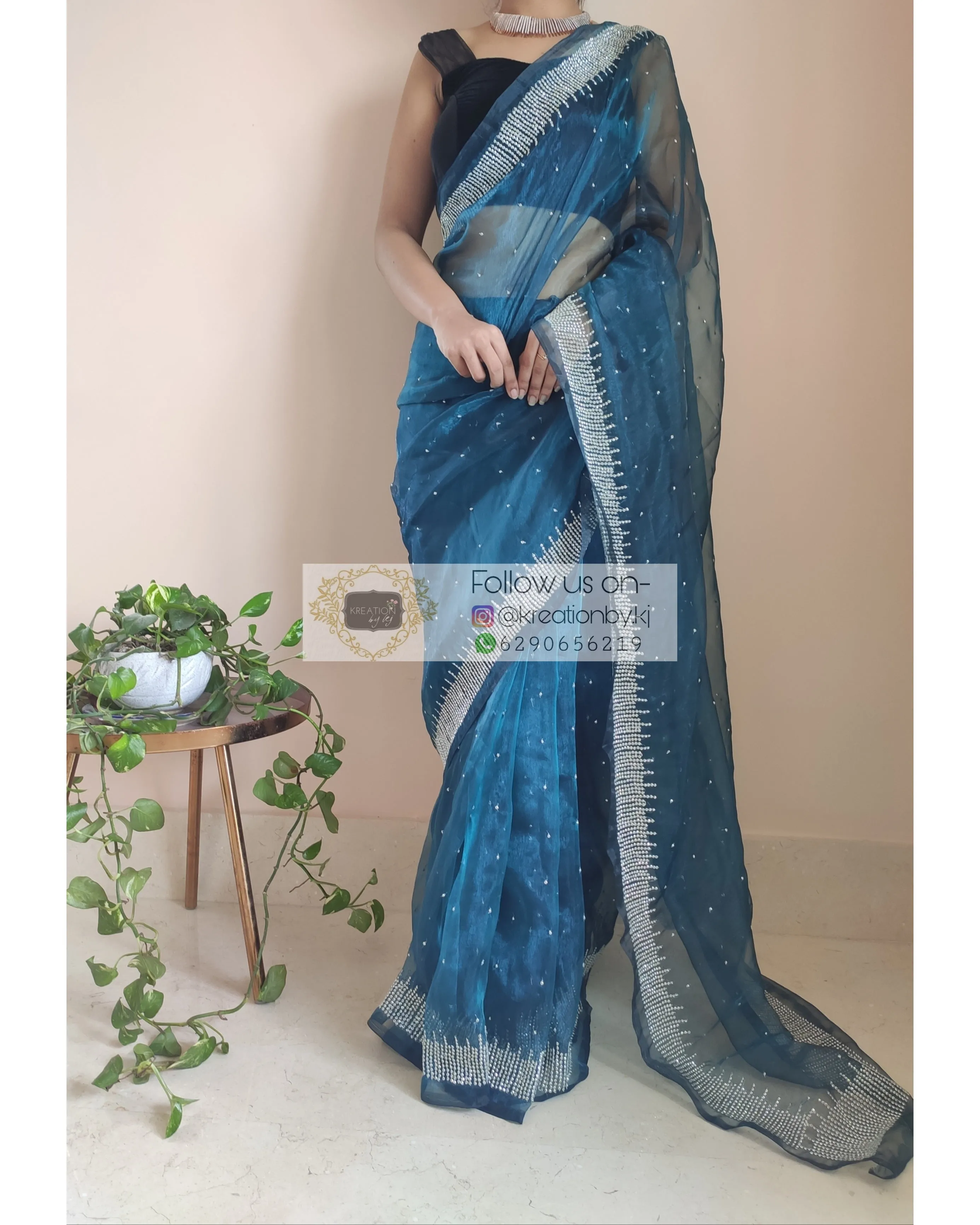 Cobalt Blue Glass Tissue Sitara Saree