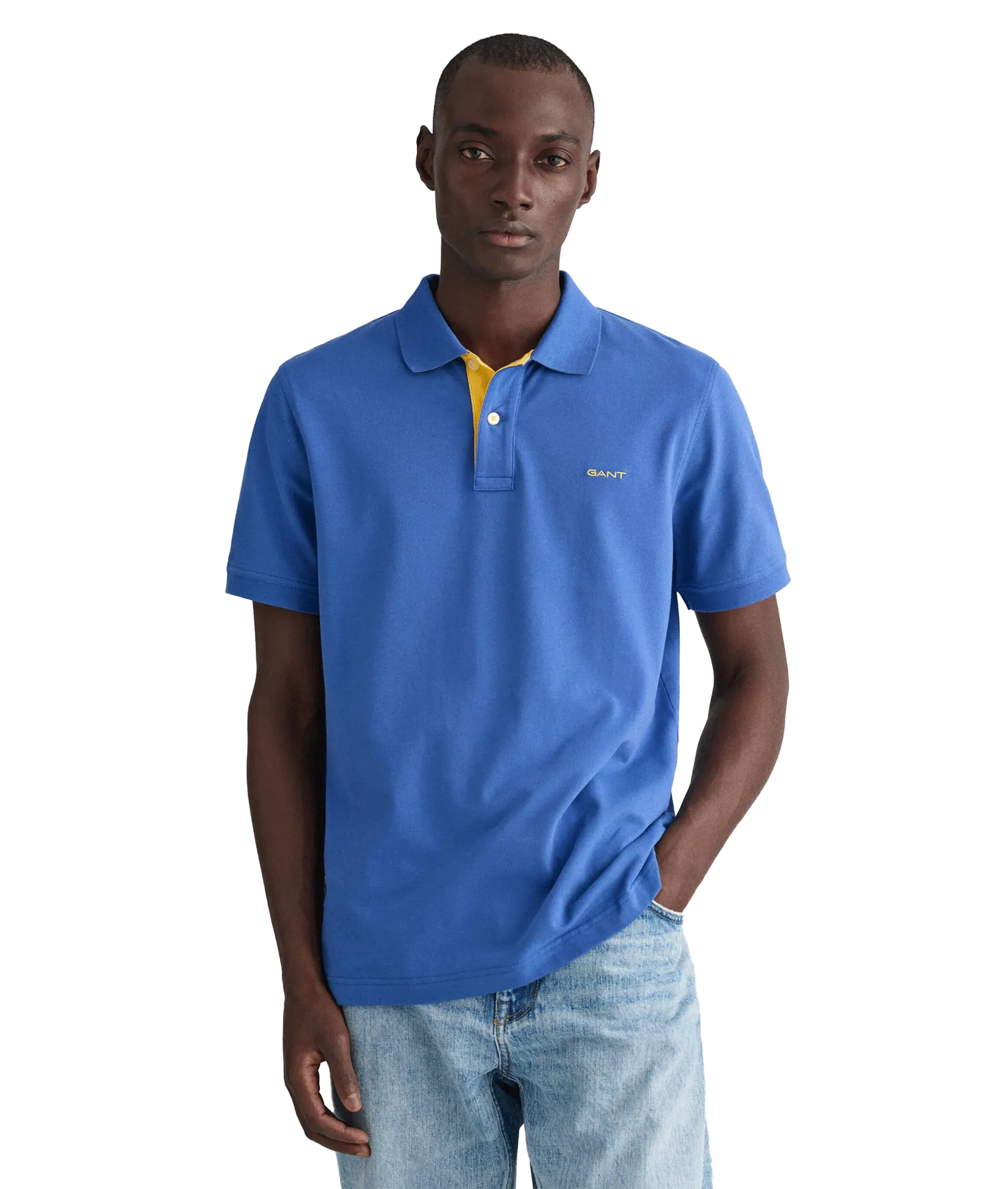 Contrast Piqué Polo Shirt - Blue