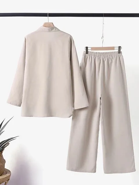 Cotton and hemp long sleeve shirt pants 2 piece suit TS43