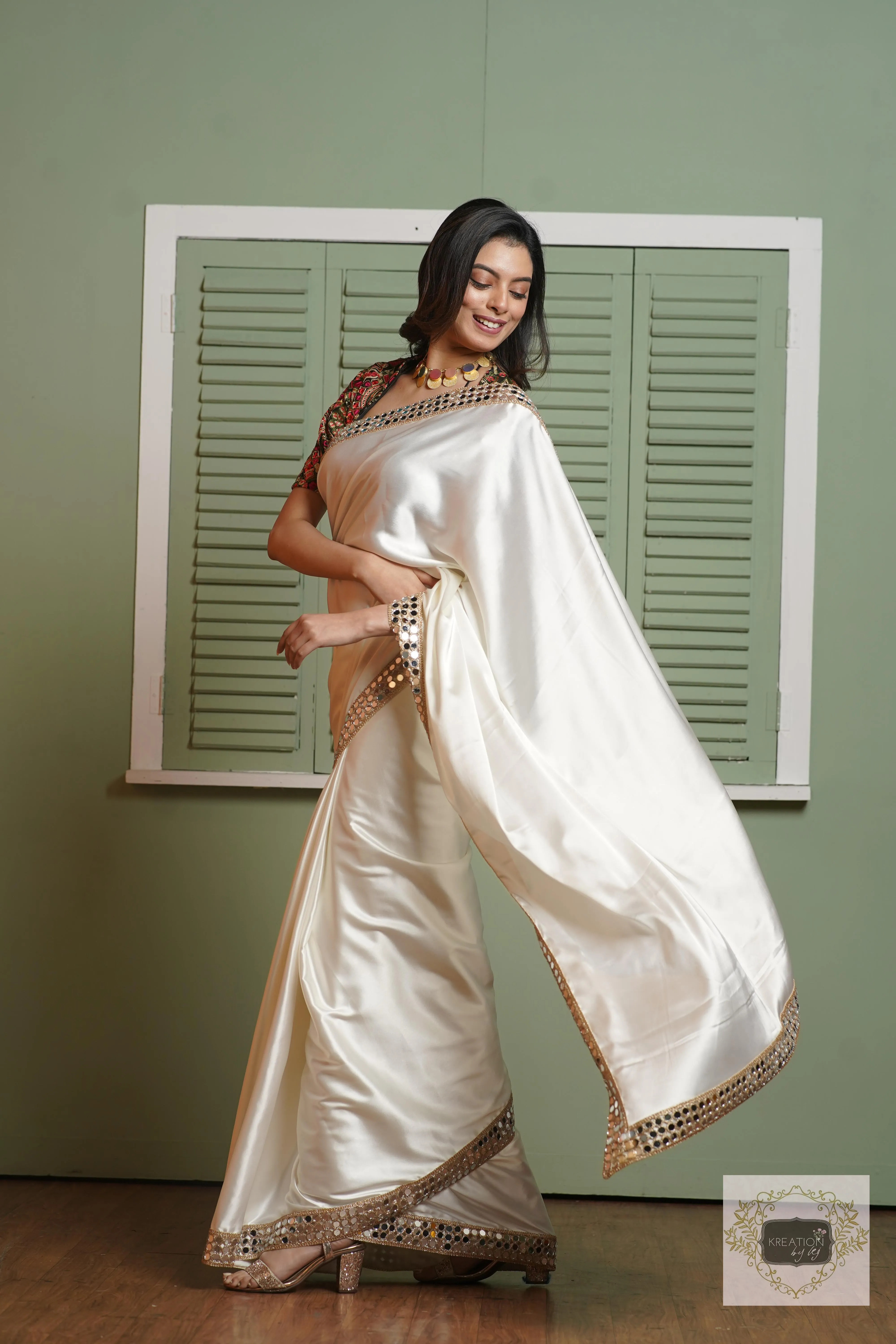 Cream Sheesh Mahal Saree