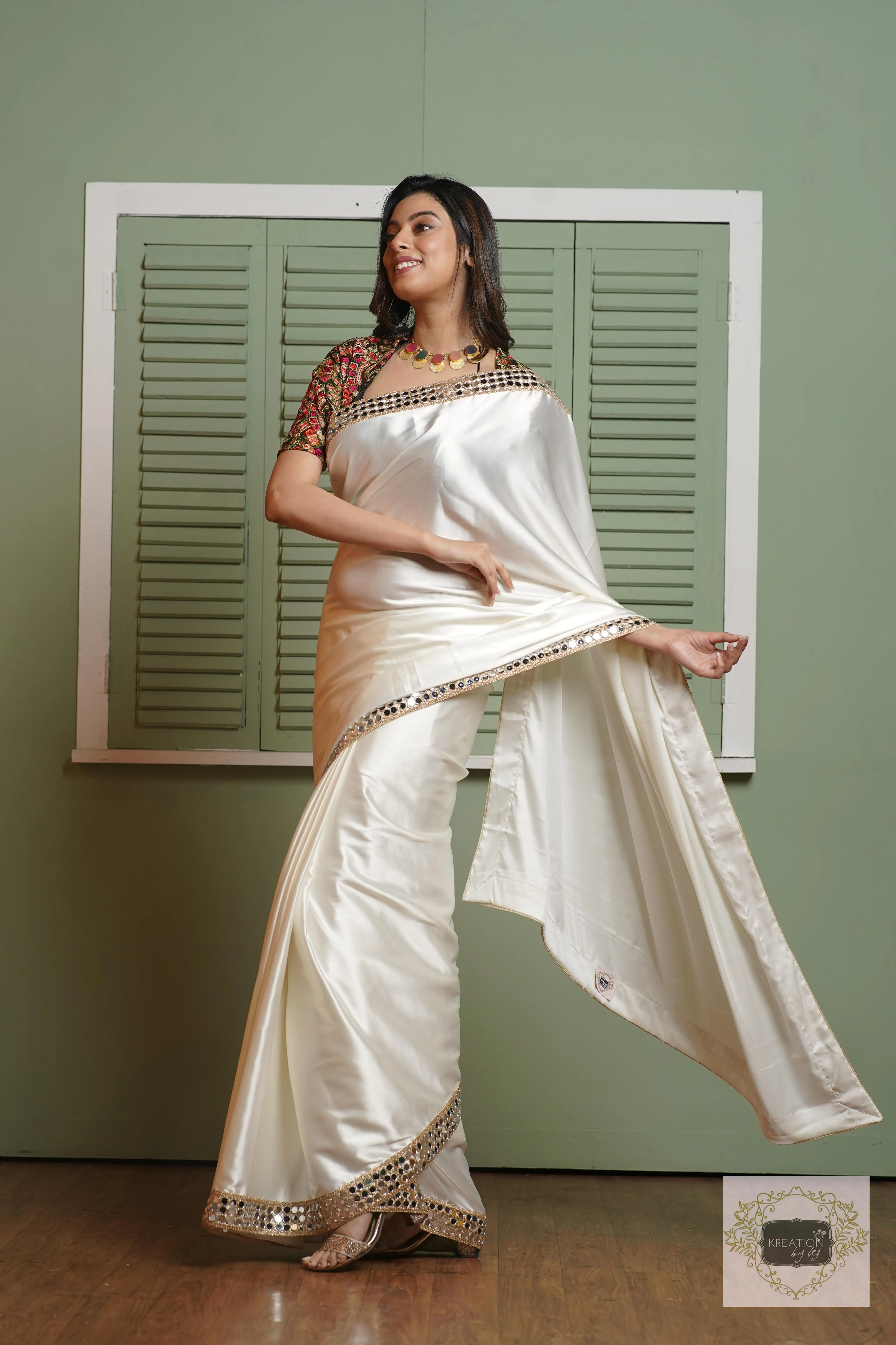 Cream Sheesh Mahal Saree