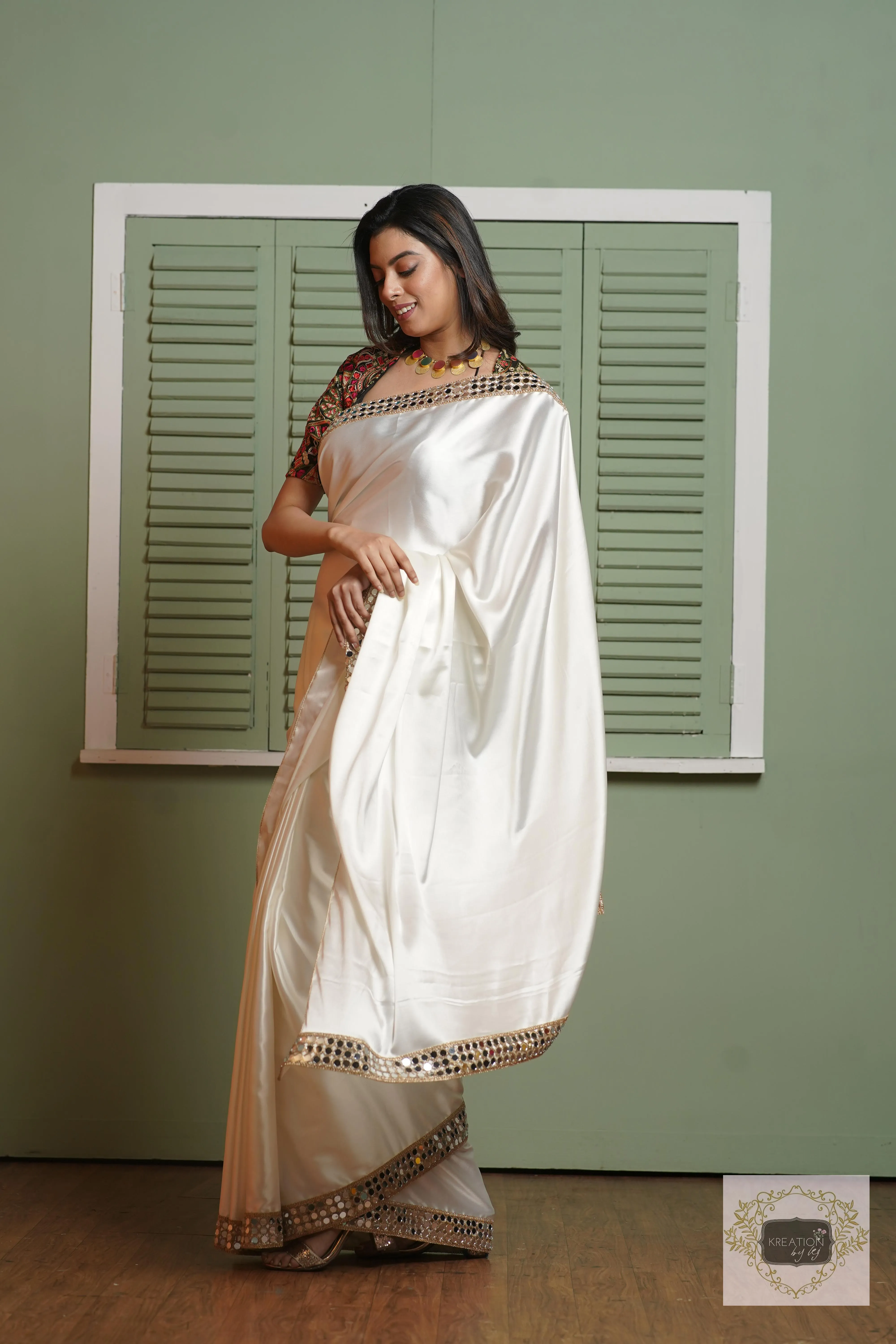 Cream Sheesh Mahal Saree