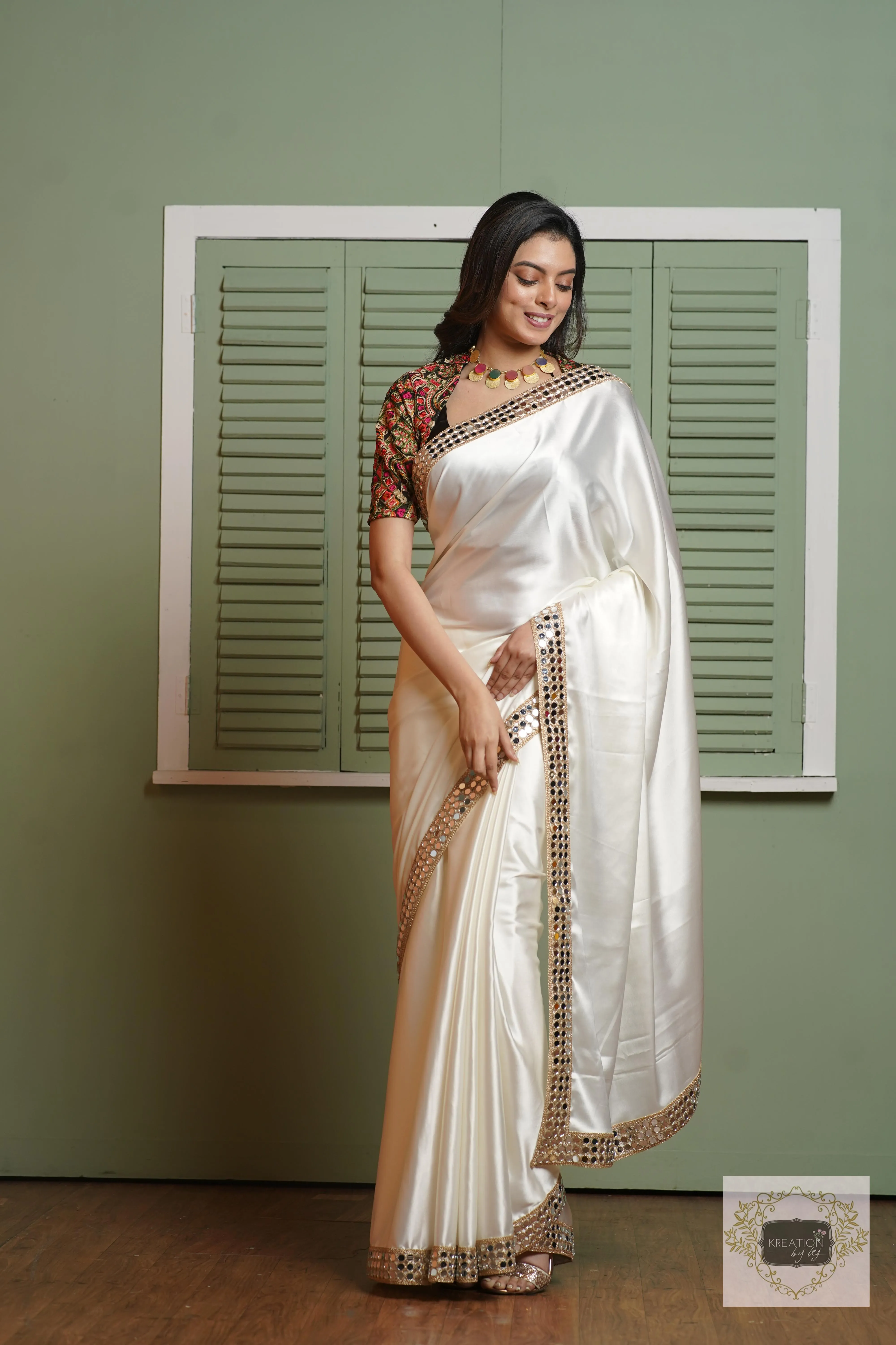 Cream Sheesh Mahal Saree