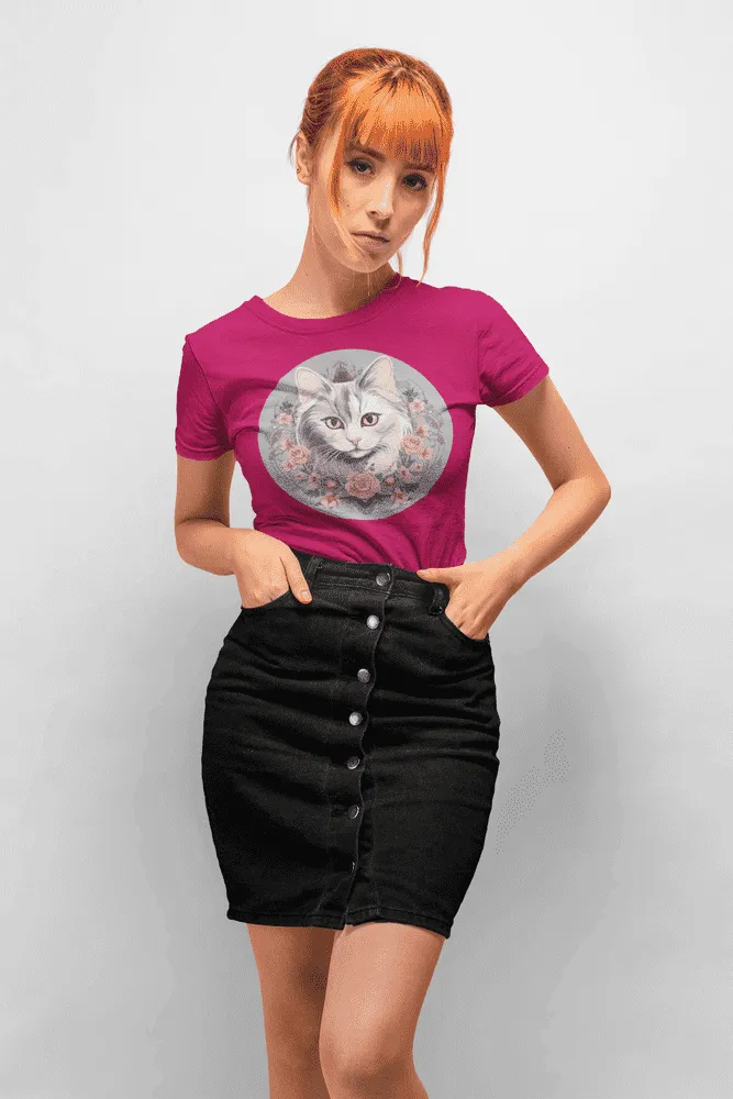 Damen T-Shirt mit Katzenmotiv "Romantic Cat"