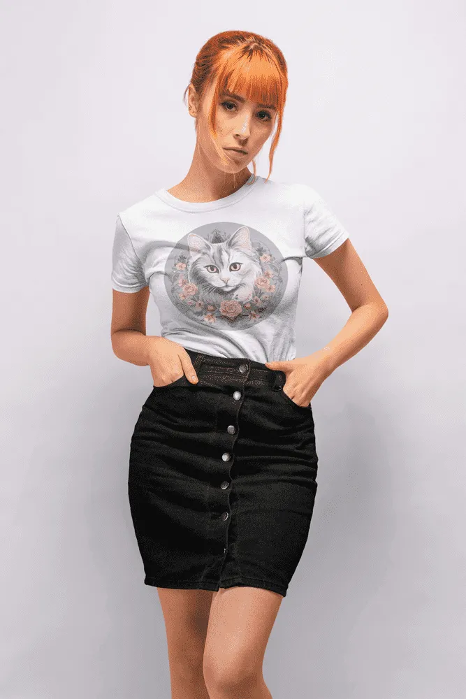 Damen T-Shirt mit Katzenmotiv "Romantic Cat"