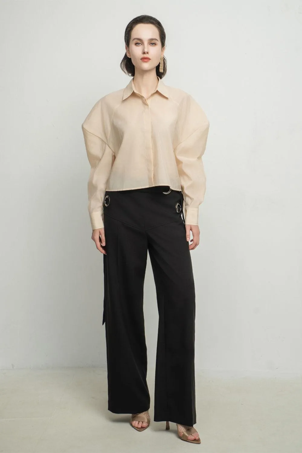 Deborah Straight Leg Of Mutton Sleeved Organza Shirt