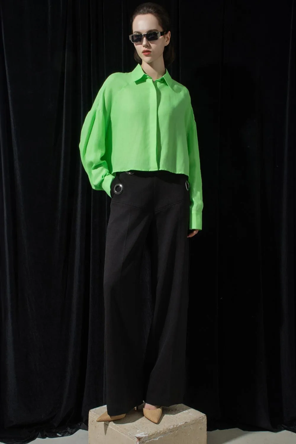 Deborah Straight Leg Of Mutton Sleeved Organza Shirt