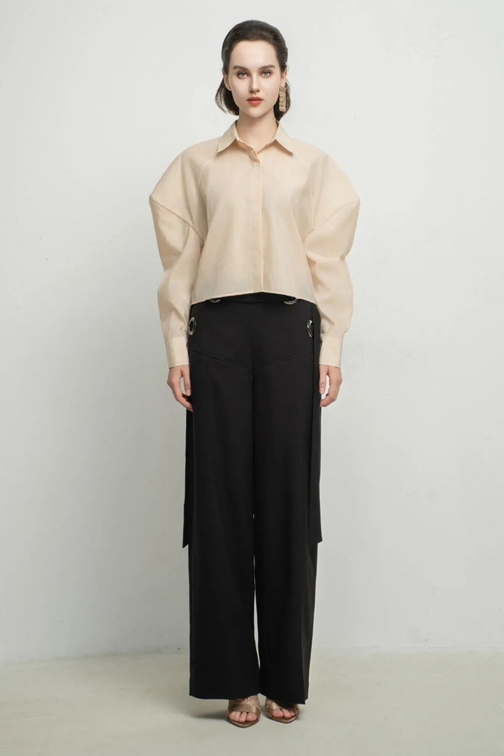 Deborah Straight Leg Of Mutton Sleeved Organza Shirt