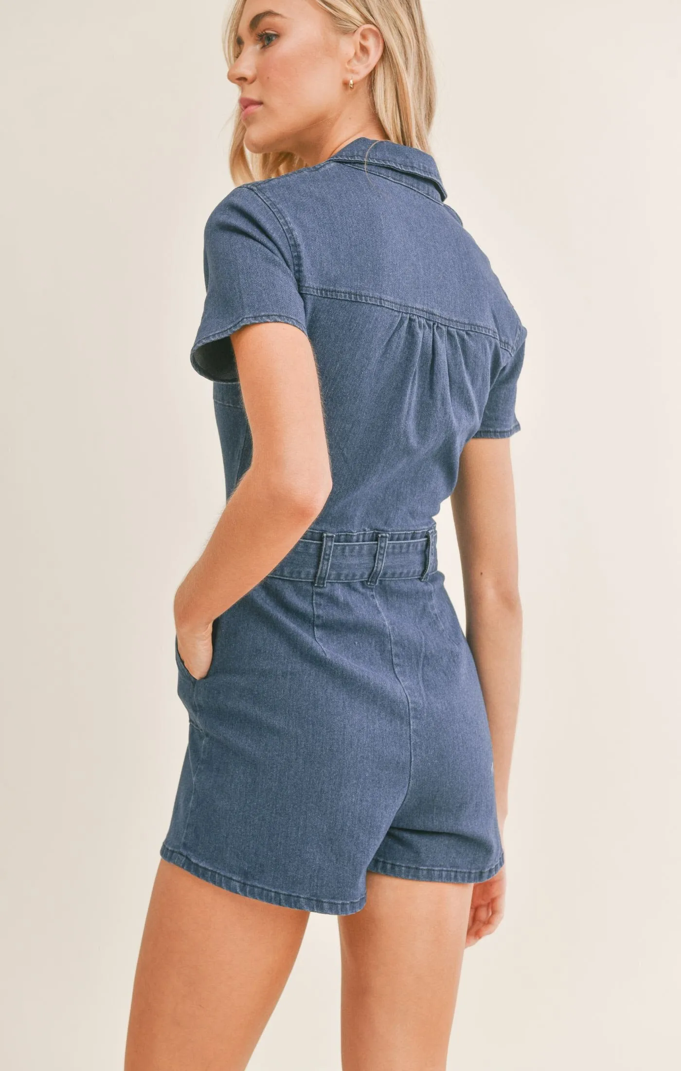 Denim Zip Up Romper