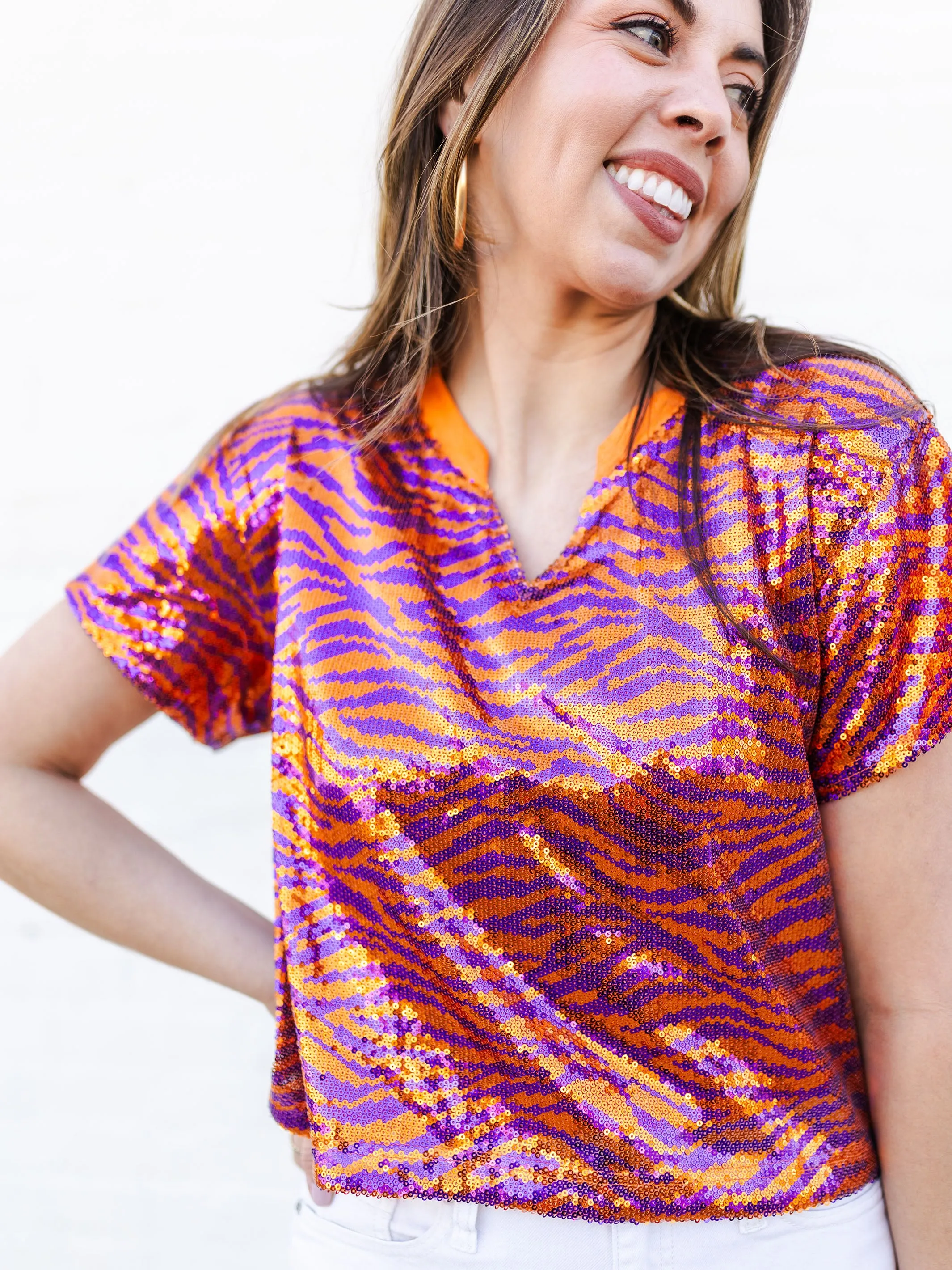 Diane Top | Tiger Stripe Orange   Purple