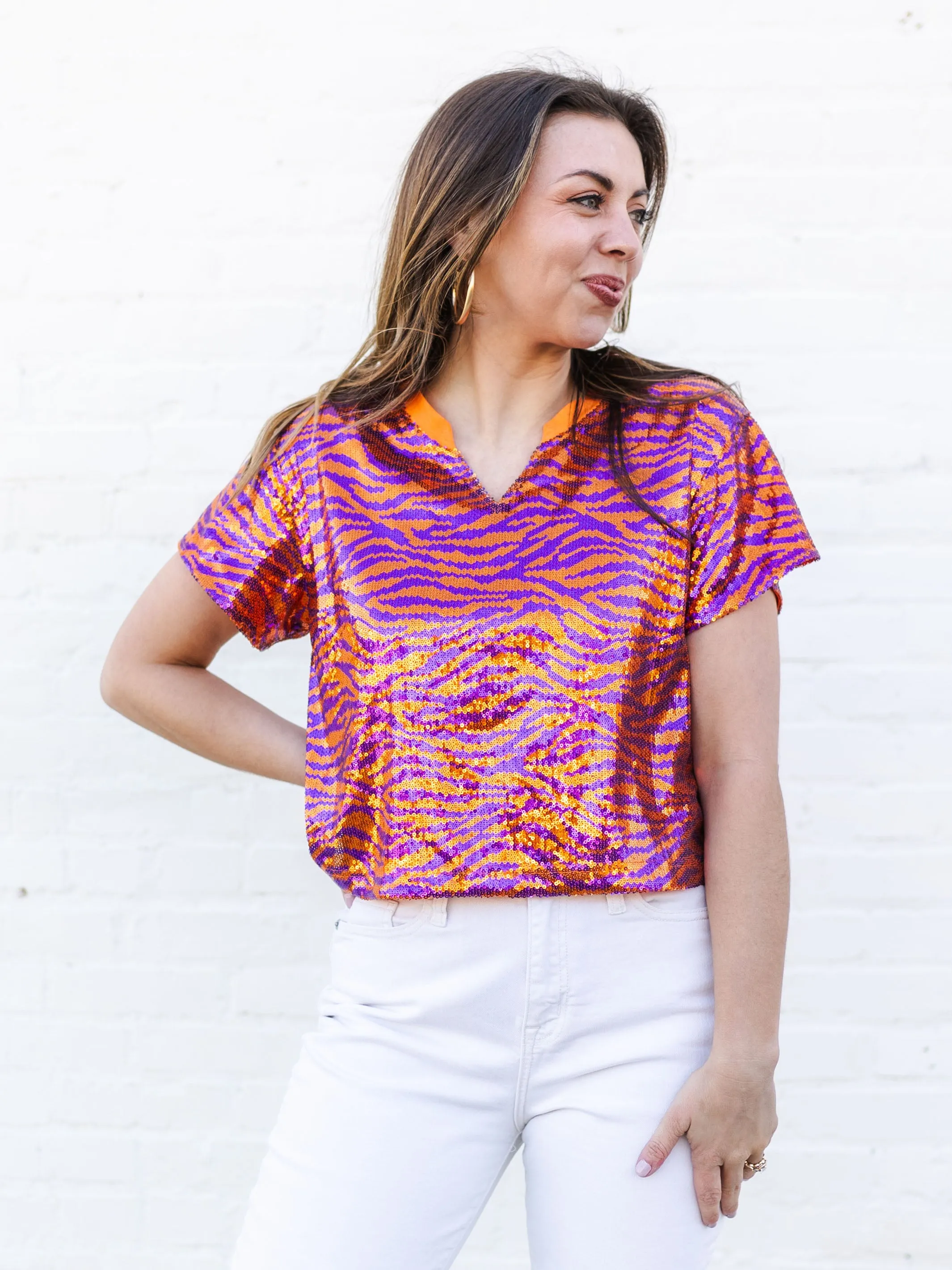 Diane Top | Tiger Stripe Orange   Purple