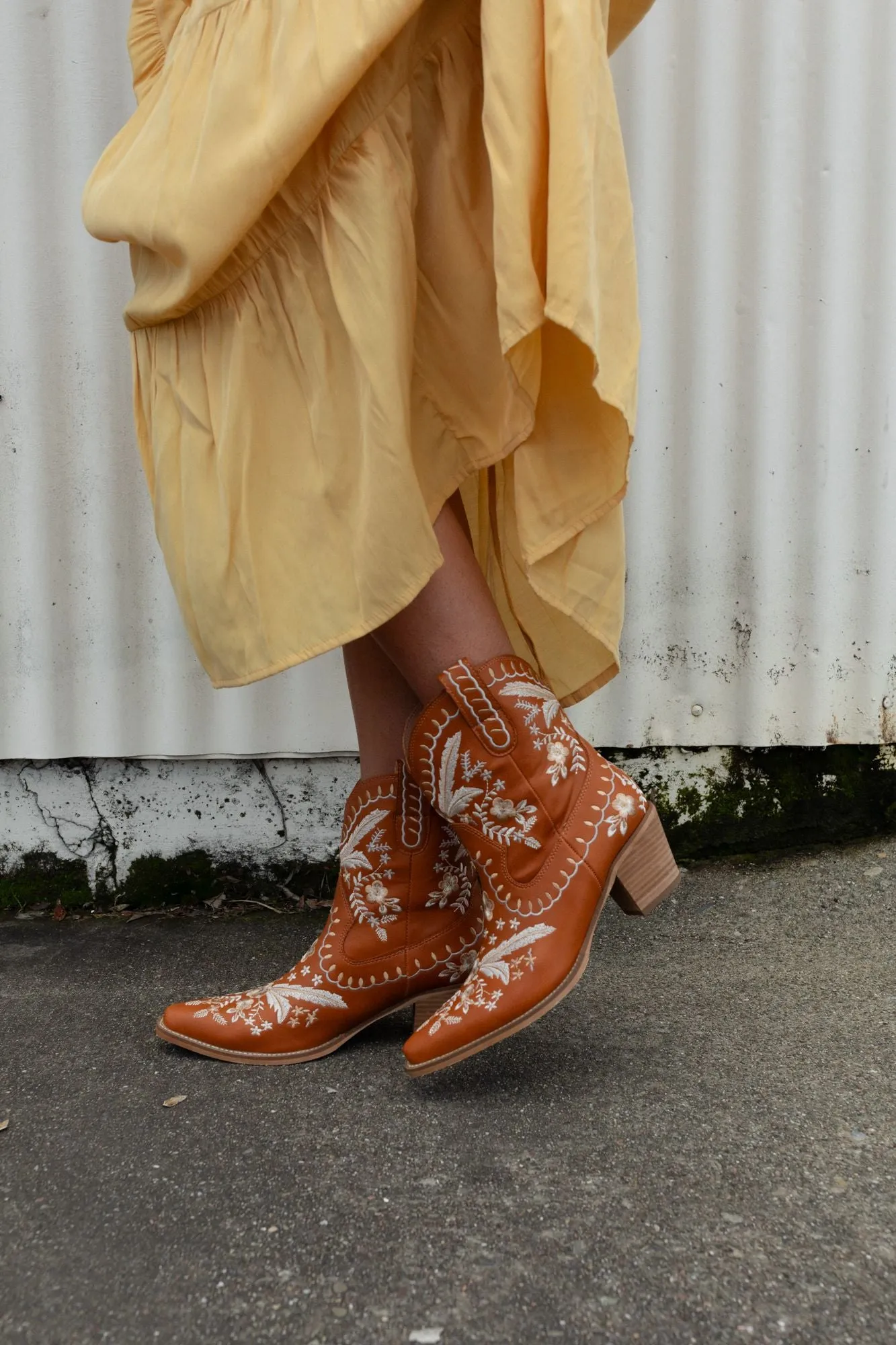 Dolly Embroidered Cowboy Boot - Camel