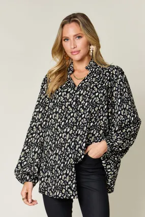 Double Take Full Size Leopard Long Sleeve Blouse