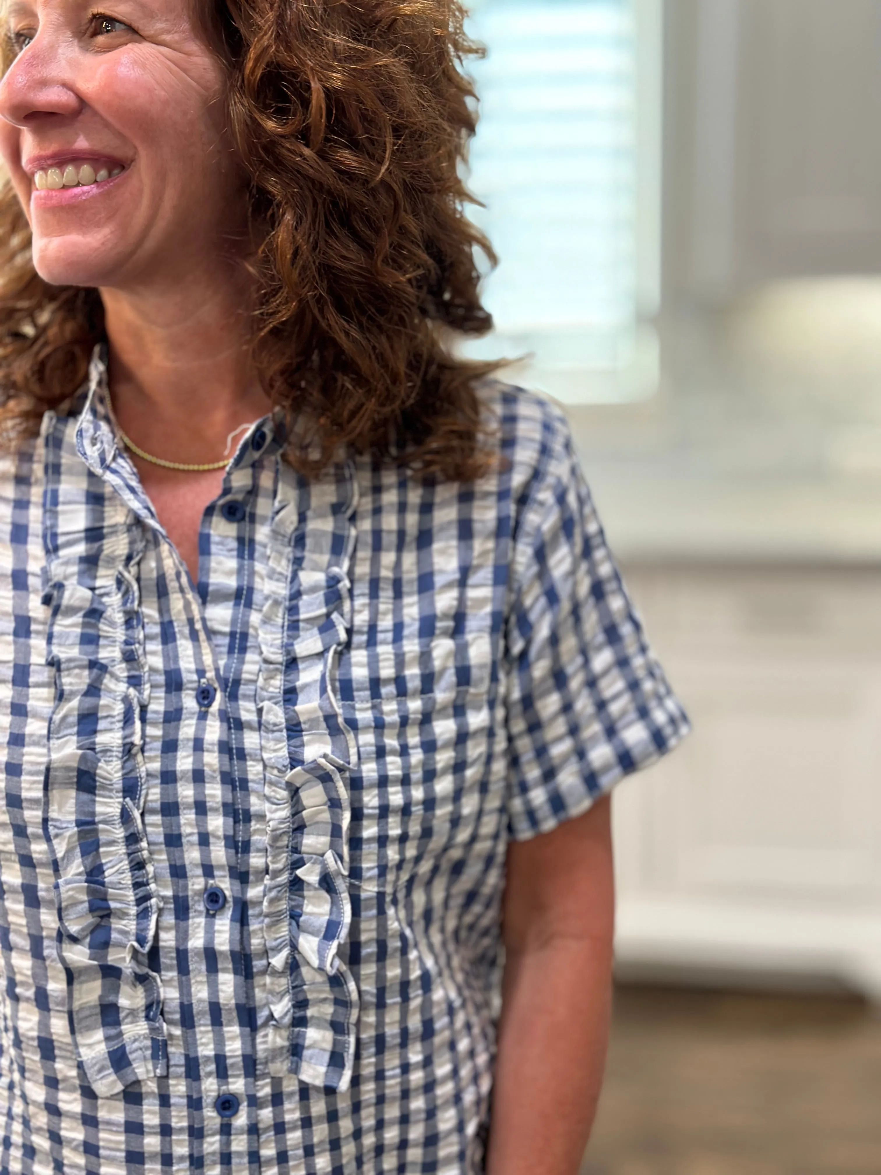 Dylan Harper Ruffle Blouse in Blue