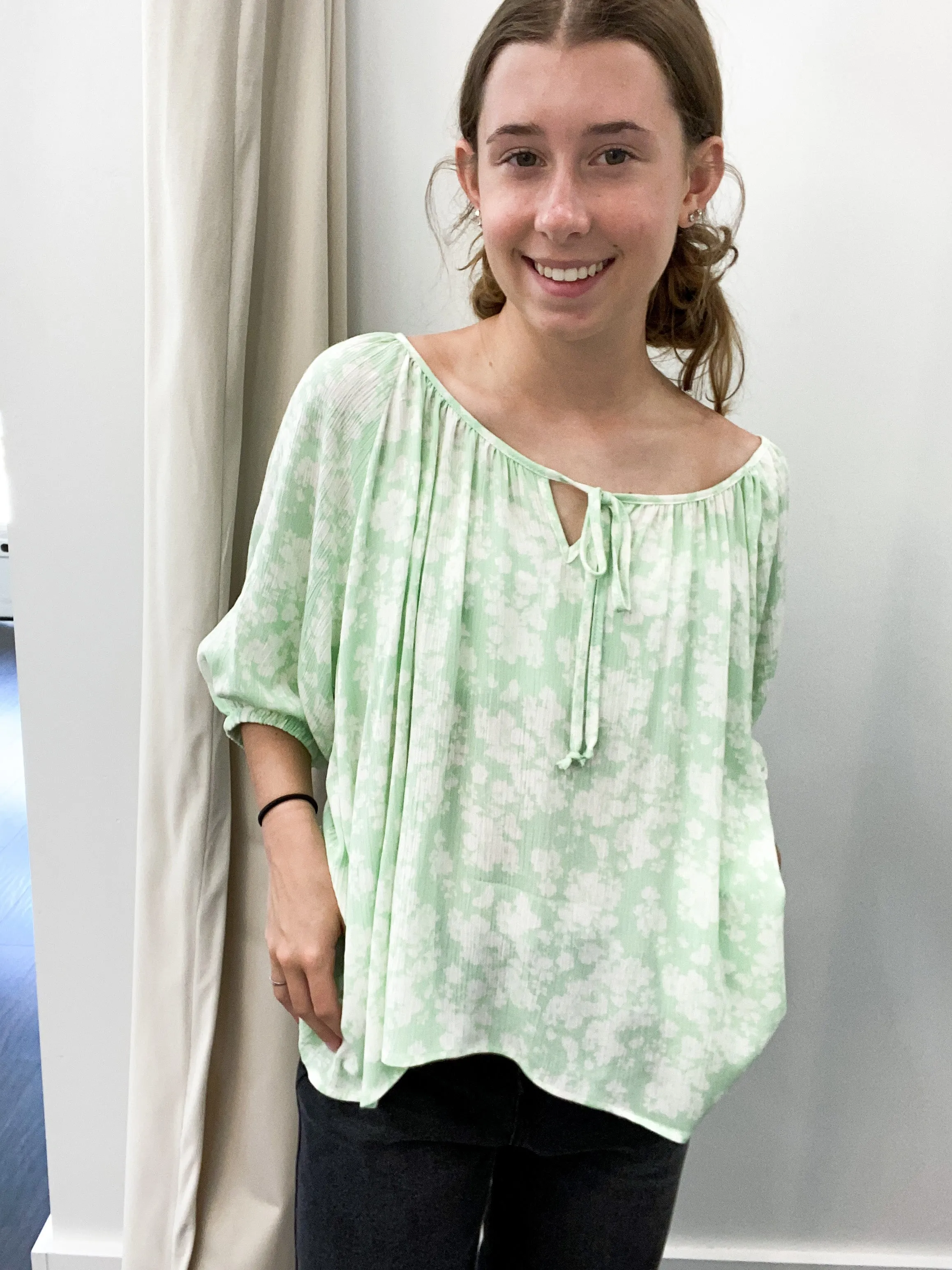 Ellie Flowy Blouse in Floral Lime - FINAL SALE