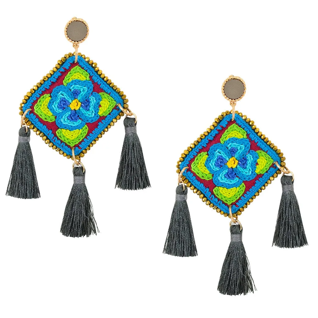 Embroidered and Tassel Mexican Earrings