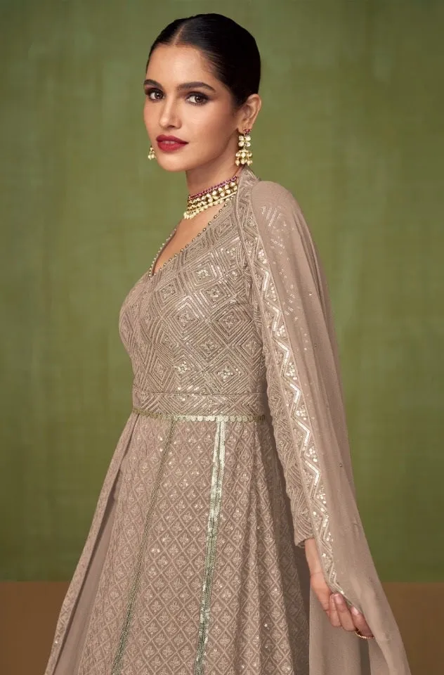 Embroidered Georgette Palazzo Suits Gray