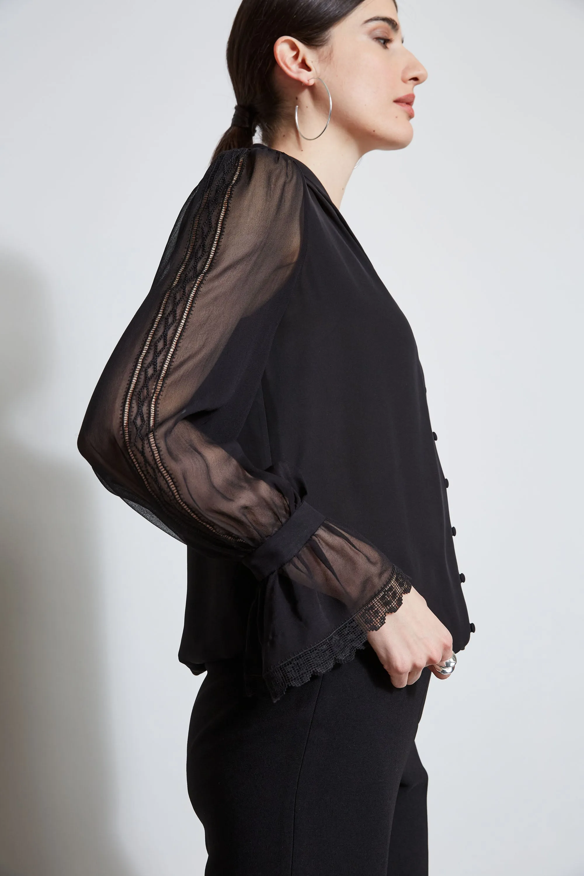 Embroidered Sleeve Blouson Shirt