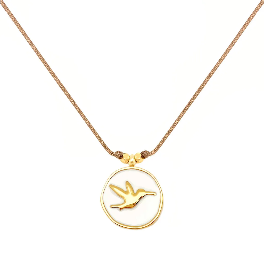 Enamel Charm Necklace - White Hummingbird