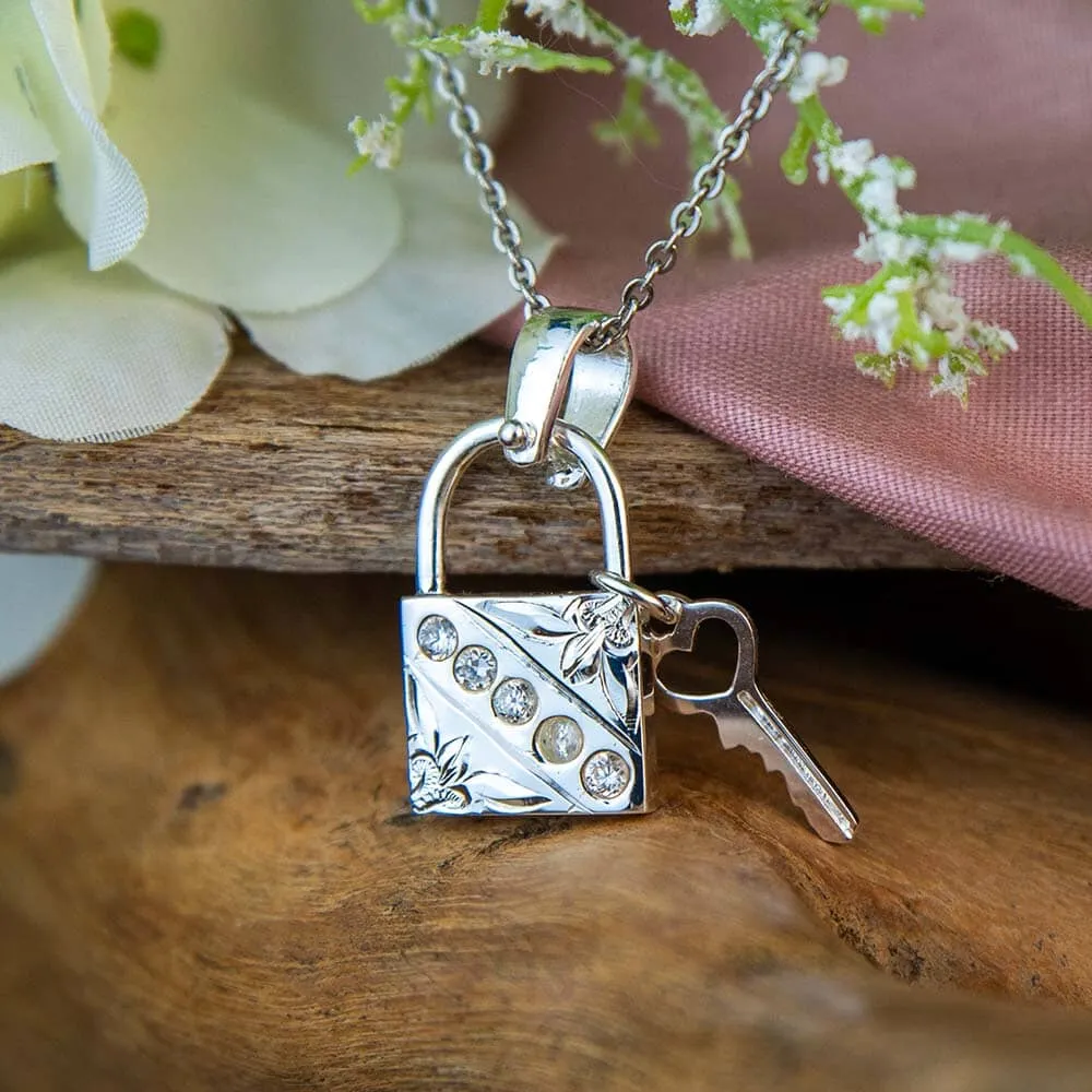 Engraved Lock & Key Pendant