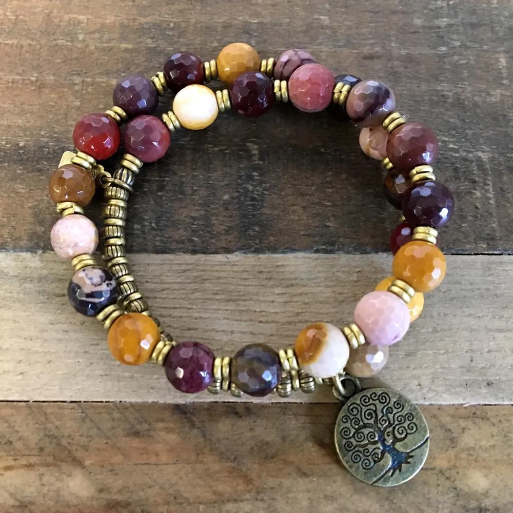 Faceted Mookaite Eternal Youth and Adventure 27 Bead Mala Wrap Bracelet