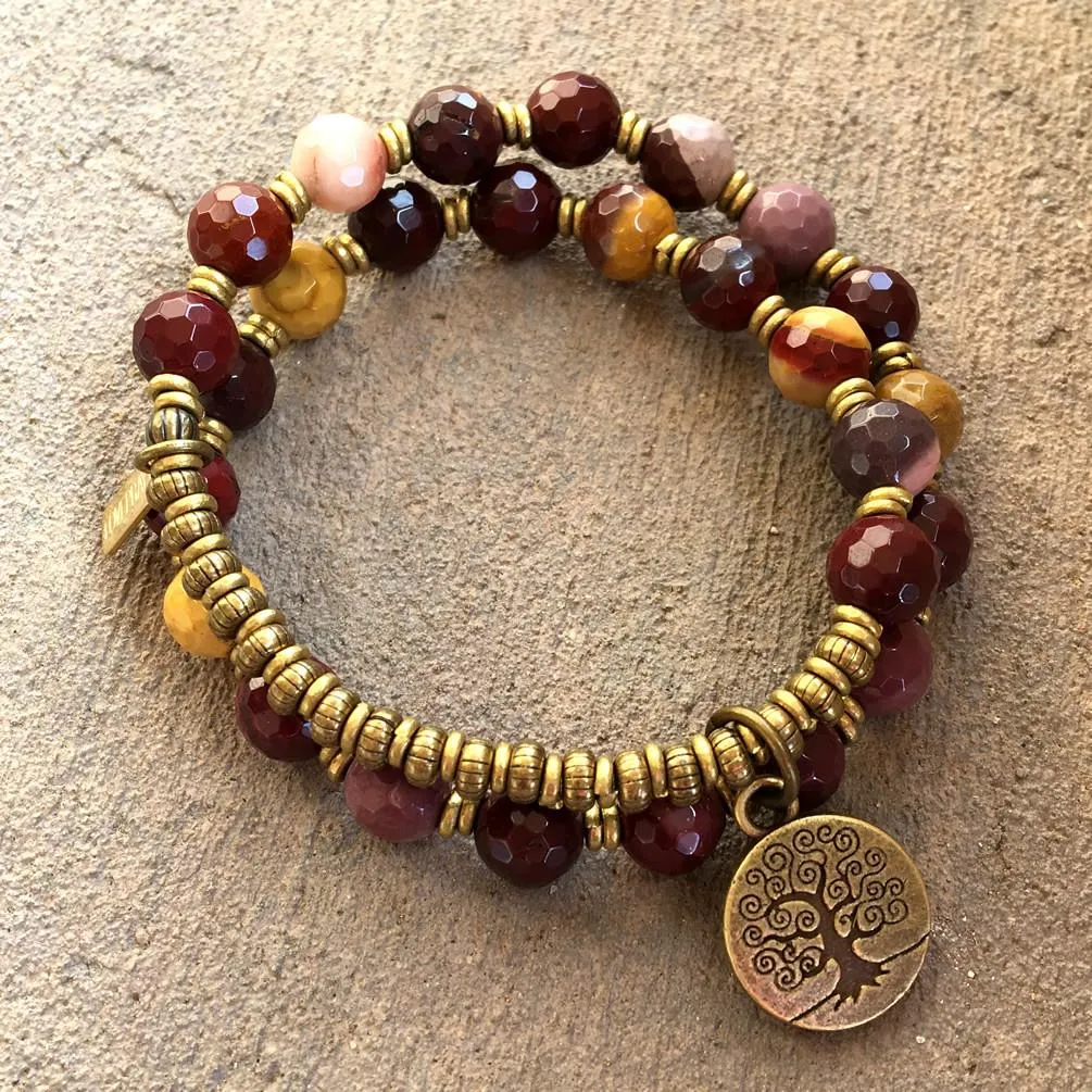 Faceted Mookaite Eternal Youth and Adventure 27 Bead Mala Wrap Bracelet