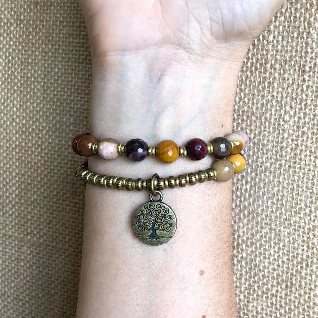 Faceted Mookaite Eternal Youth and Adventure 27 Bead Mala Wrap Bracelet