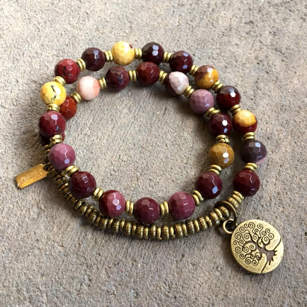 Faceted Mookaite Eternal Youth and Adventure 27 Bead Mala Wrap Bracelet