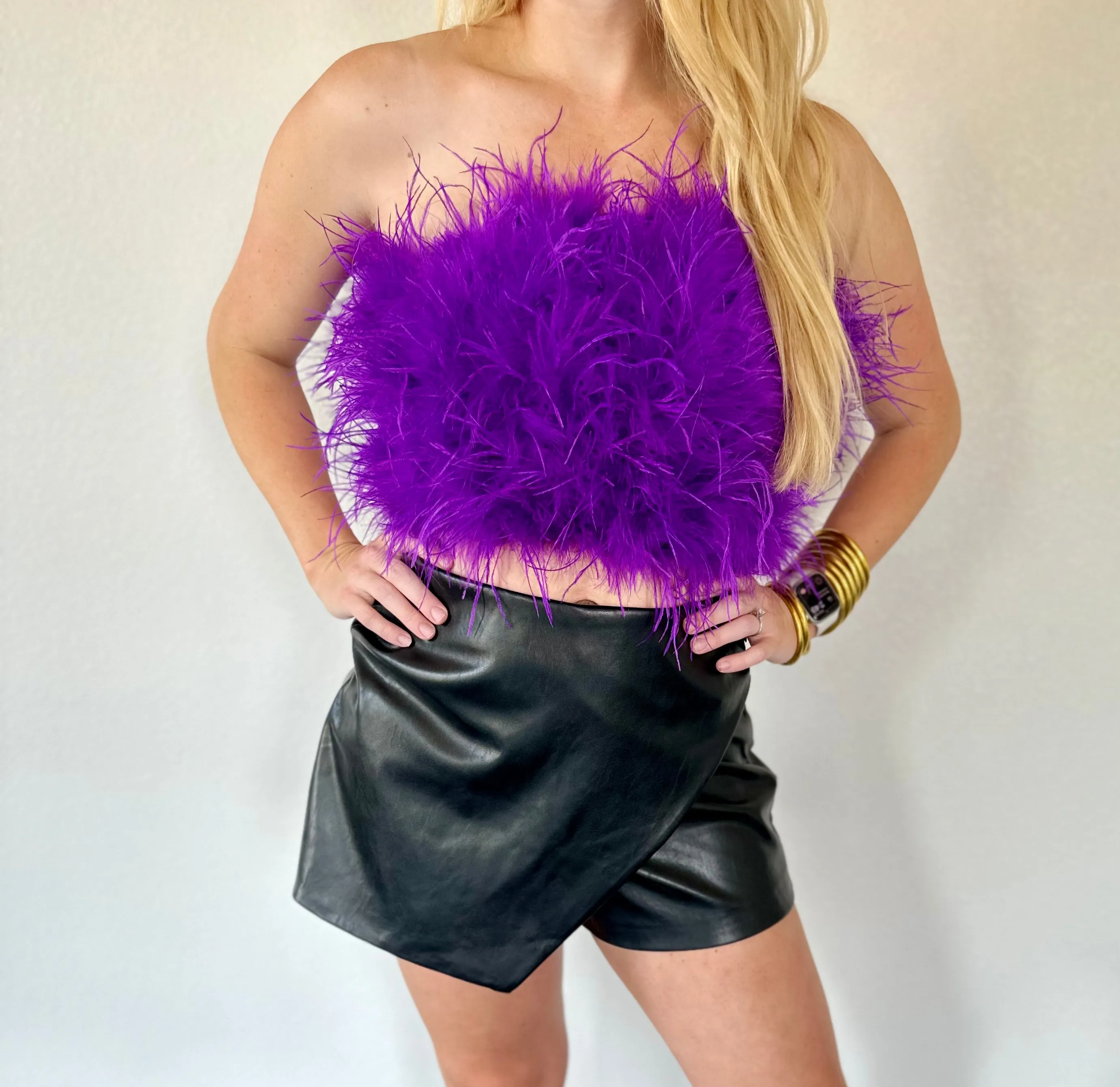 Fancy Feathered Crop Top - Purple