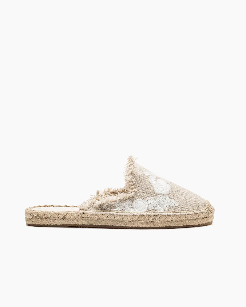 Flower Embroidered Espadrille Flat Mules