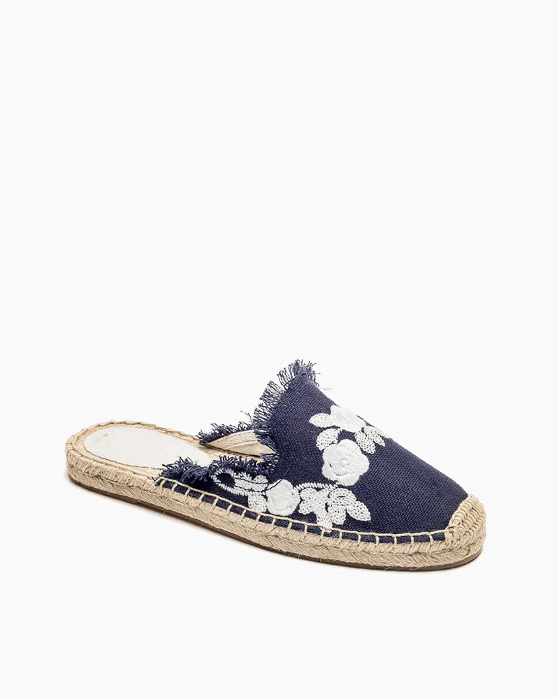 Flower Embroidered Espadrille Flat Mules