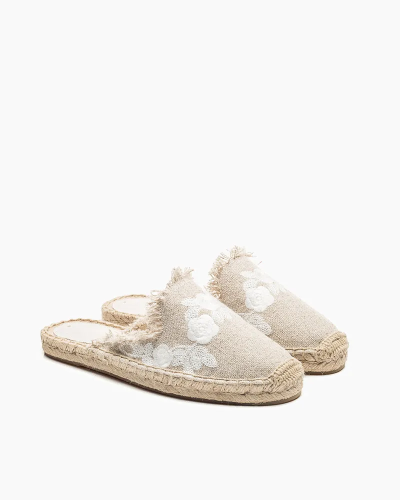 Flower Embroidered Espadrille Flat Mules