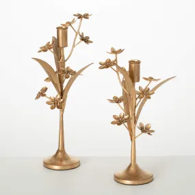 Gold Floral Candleholder Set