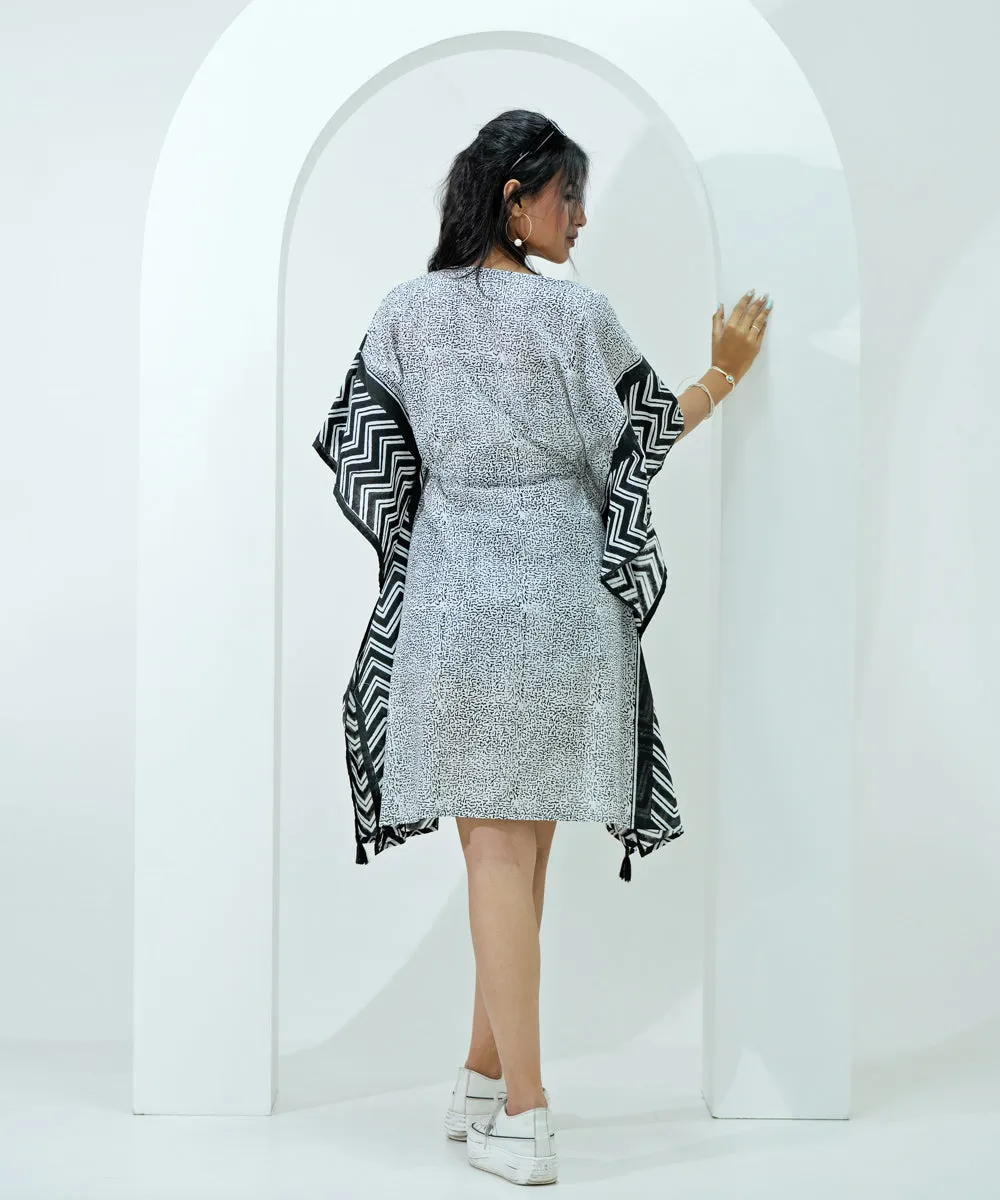 Grey black handblock printed modal kaftan