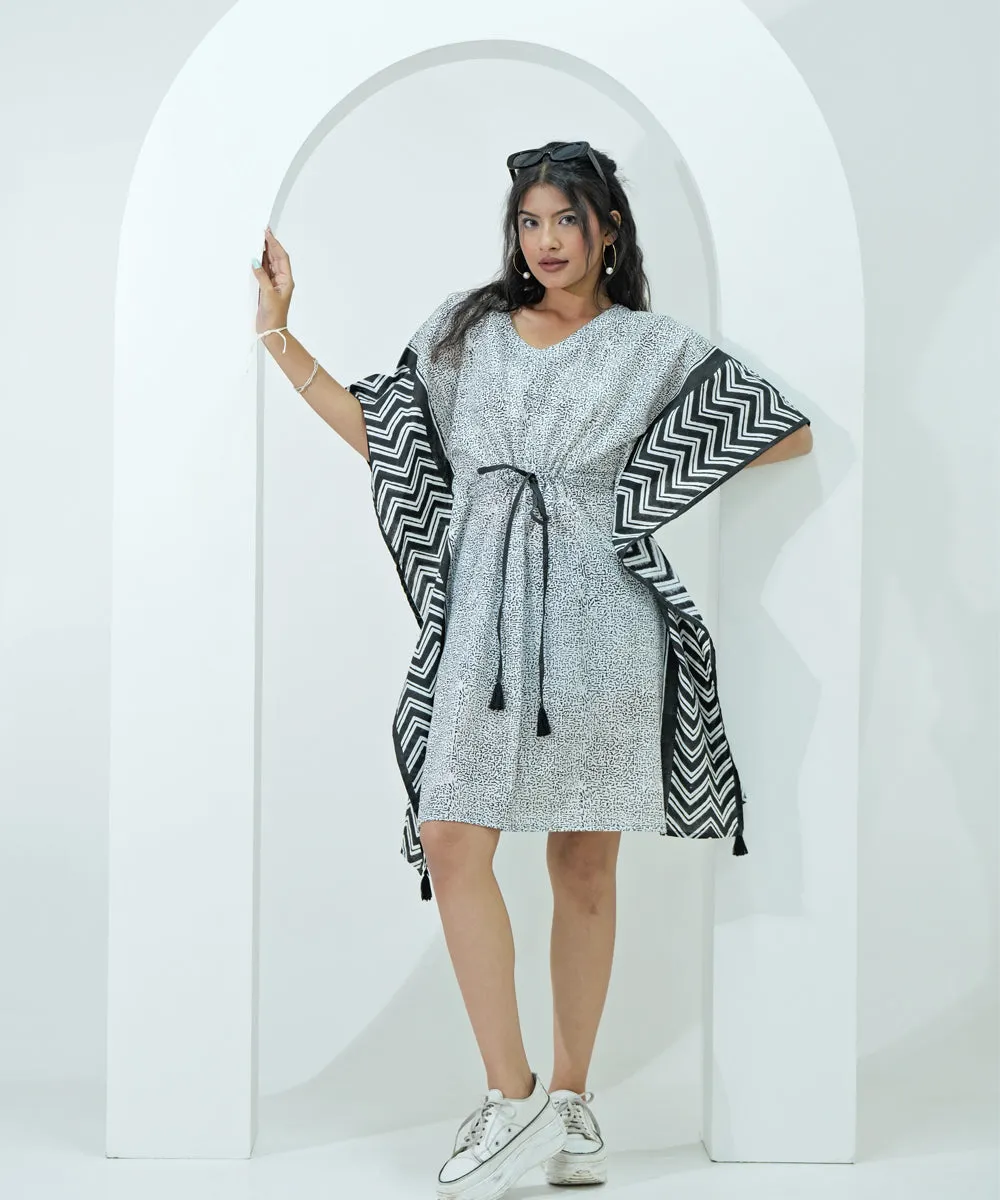 Grey black handblock printed modal kaftan