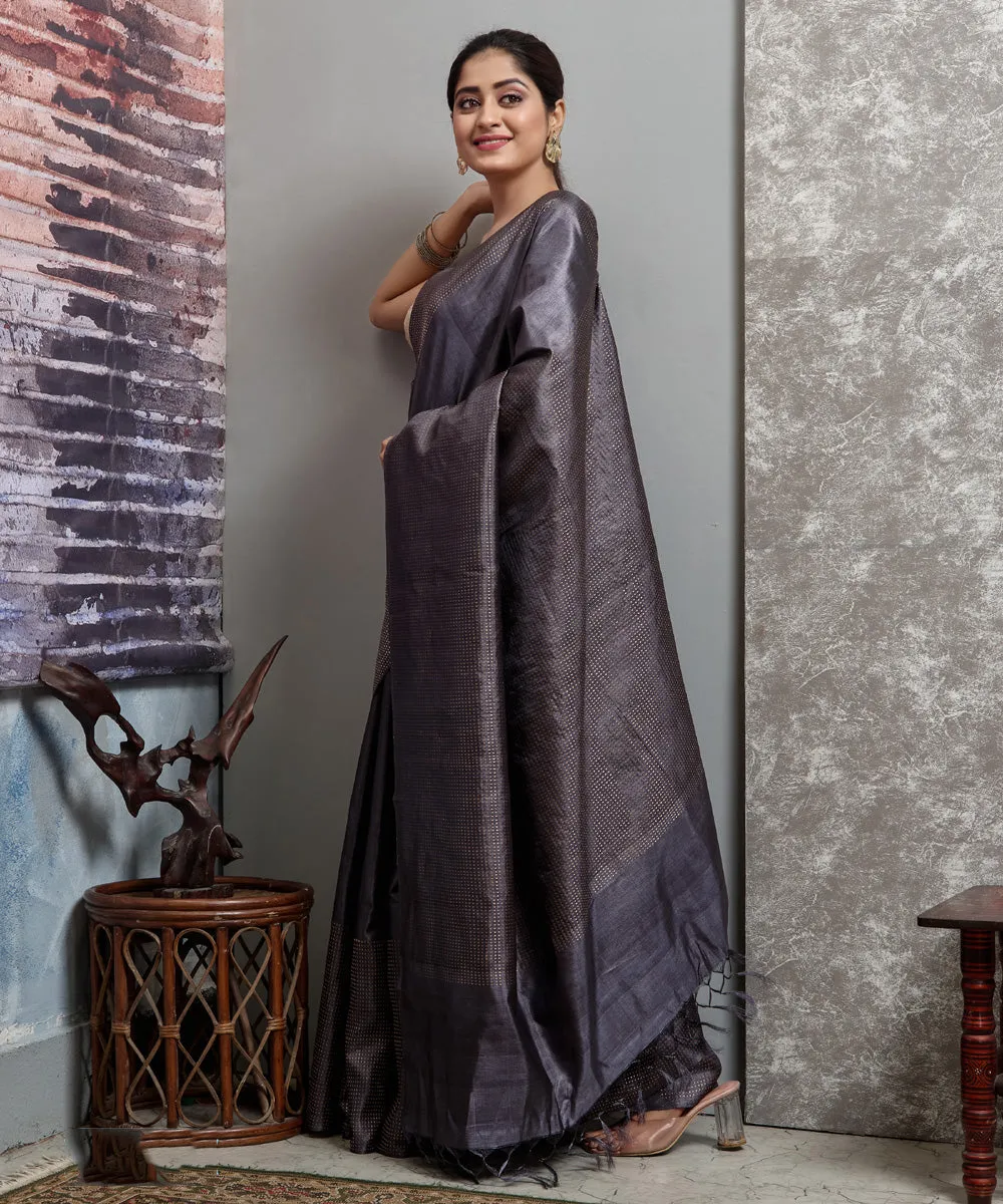 Grey blue handwoven chhatisgarh tussar silk saree