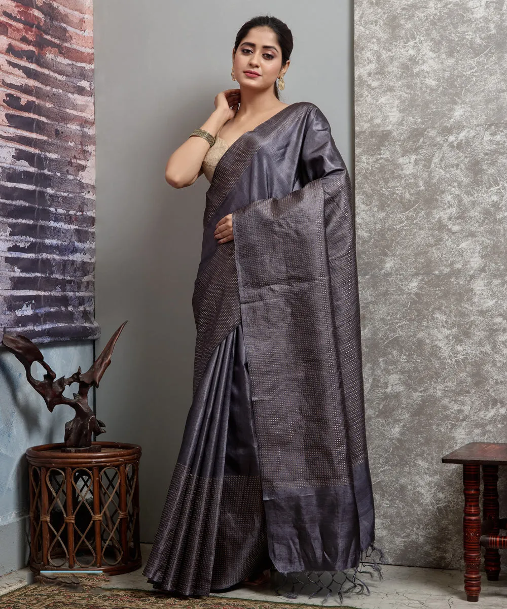 Grey blue handwoven chhatisgarh tussar silk saree