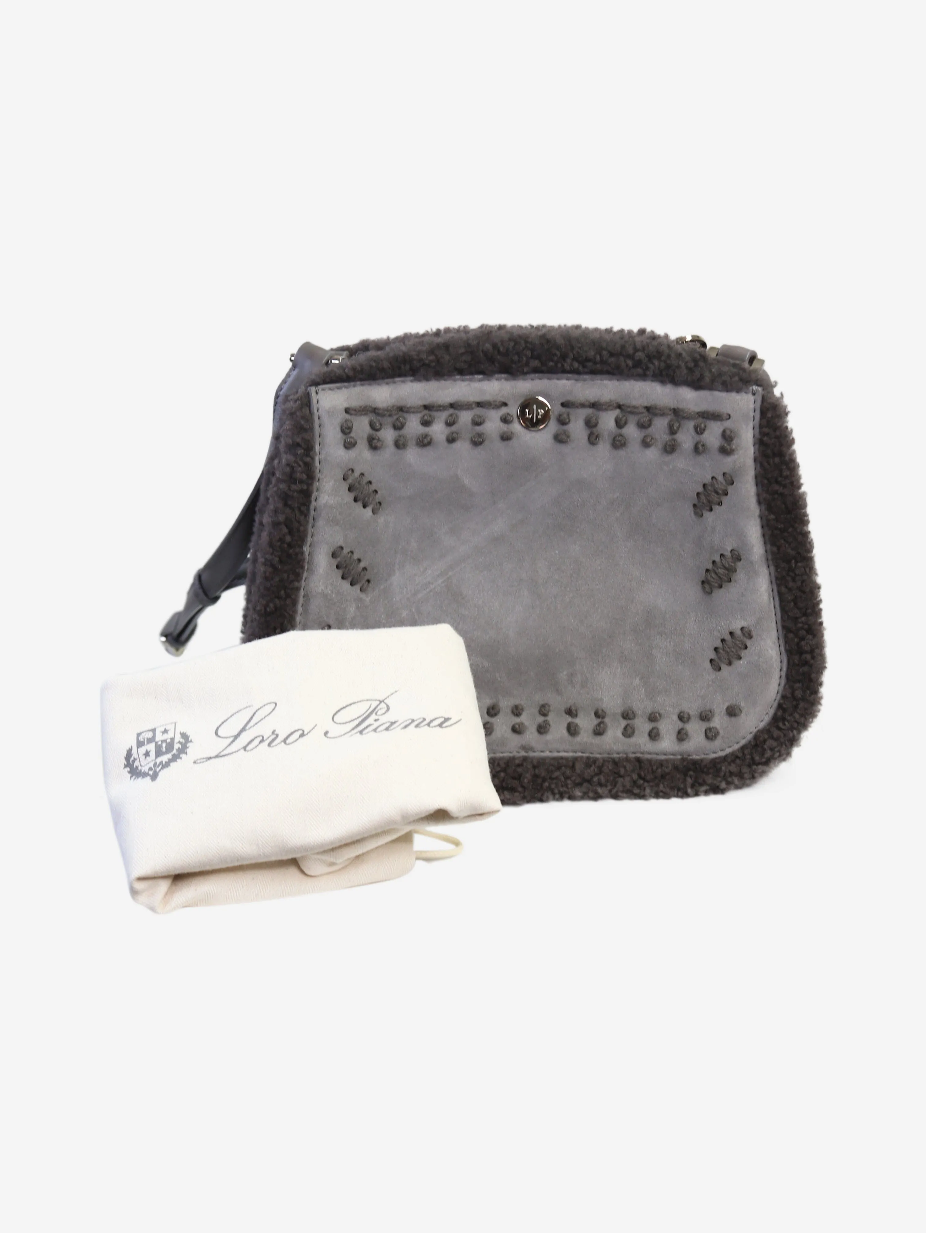 Grey embroidered detailed cross-body bag